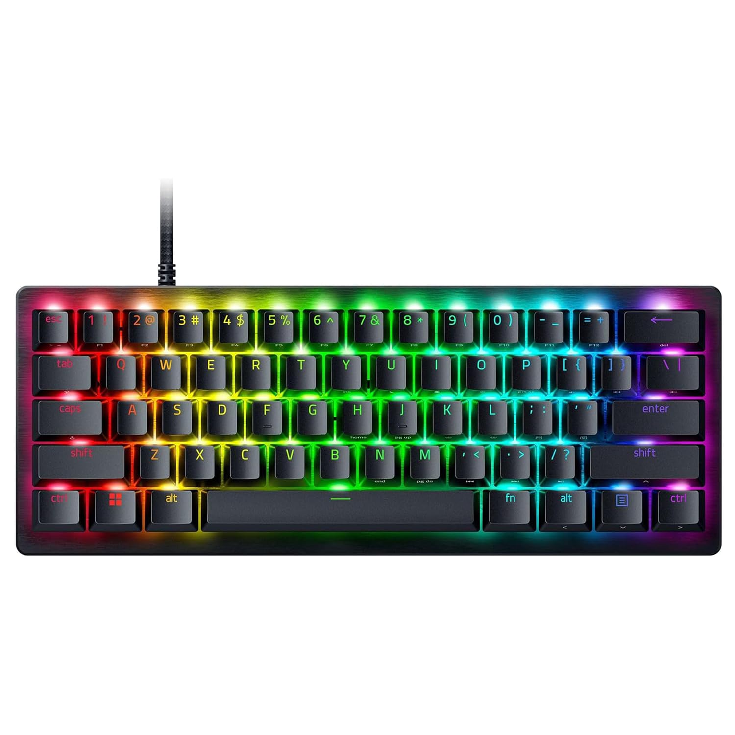 کیبورد بازی Razer Huntsman V3 Pro Mini 60%، سوئیچ‌های نوری آنالوگ با ماهیت Rapid Trigger و تنظیم قابل تنظیم، تنظیمات Onboard، کلیدهای Mod چندمنظوره، کیپ‌های PBT Doubleshot - رنگ سیاه، طرح US Huntsman V3 Pro Mini Black