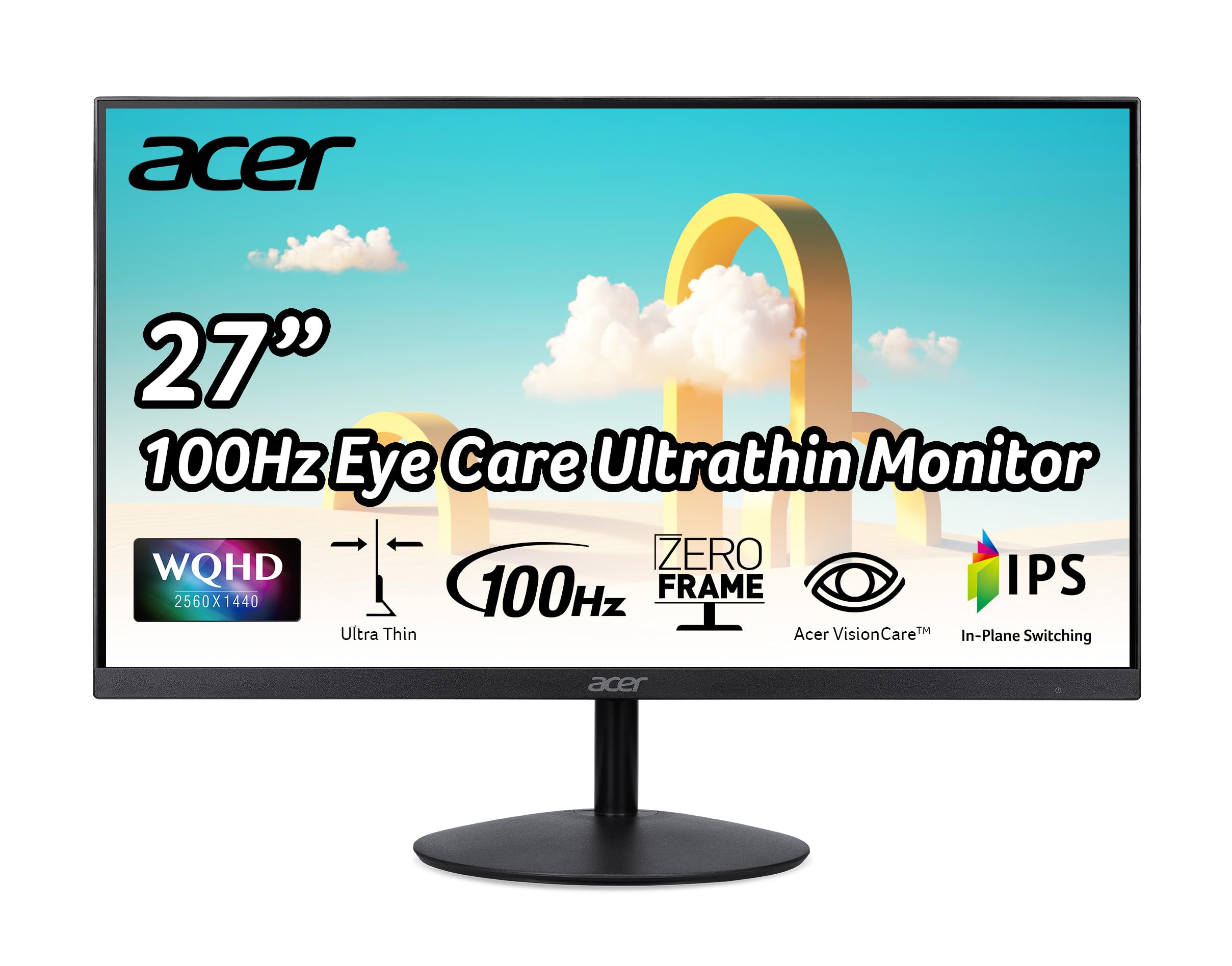 صفحه نمایش بازی و اداری Acer SB272U Ebiip 27 اینچ WQHD 2560x1440 IPS بدون حاشیه | فناوری AMD FreeSync | طراحی ظریف فوق العاده | 100Hz | 1ms VRB | نور کم آبی | پورت نمایش و 2 پورت HDMI 2.0
