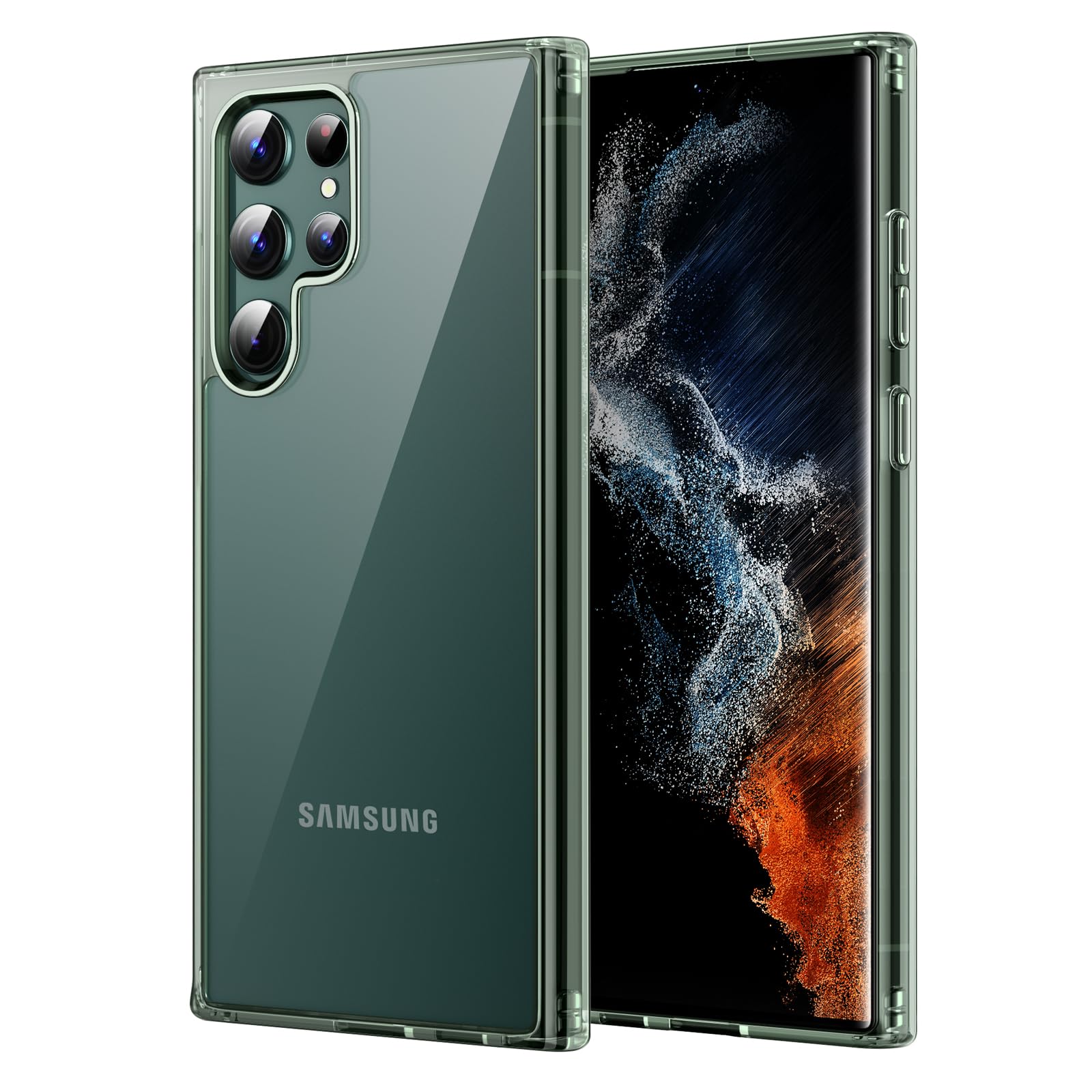 پوشش JETech برای سامسونگ گلکسی S22 الترا 5G با صفحه نمایش 6.8 اینچ، ضد زرد شدن، محافظ چرخان و آنتی شک، پوشش تلفن مقرون به صرفه، پشتی سخت ضد خط و خش (سبز)