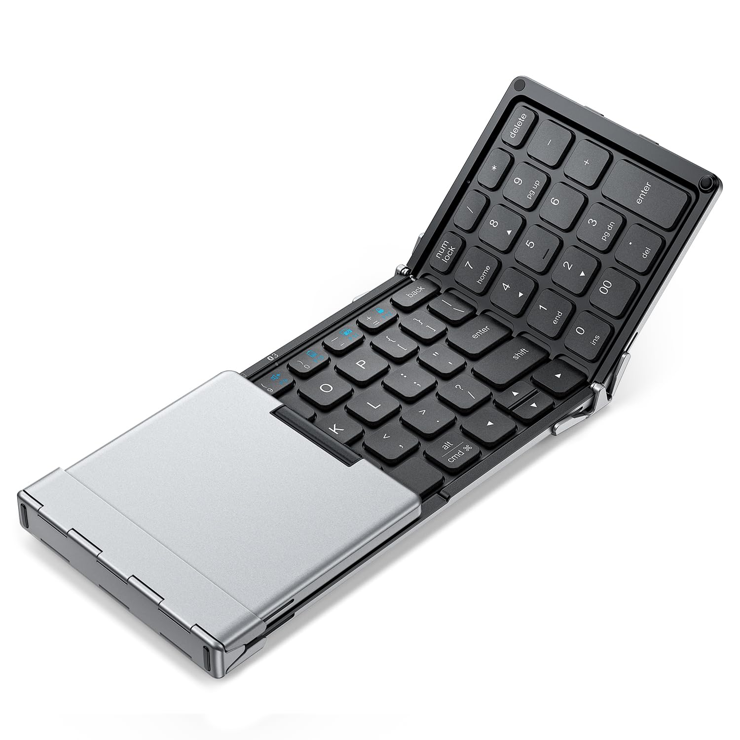 کیبورد قابل‌تاشوی iClever با پد عددی BK09، کیبورد بی‌سیم قابل‌حمل برای سفر و سفر کاری، کیبورد کوچک با شارژ USB-C برای آیپد، آیفون، مک، اندروید، ویندوز، آی‌اواس، همگام‌سازی تا ۳ دستگاه
