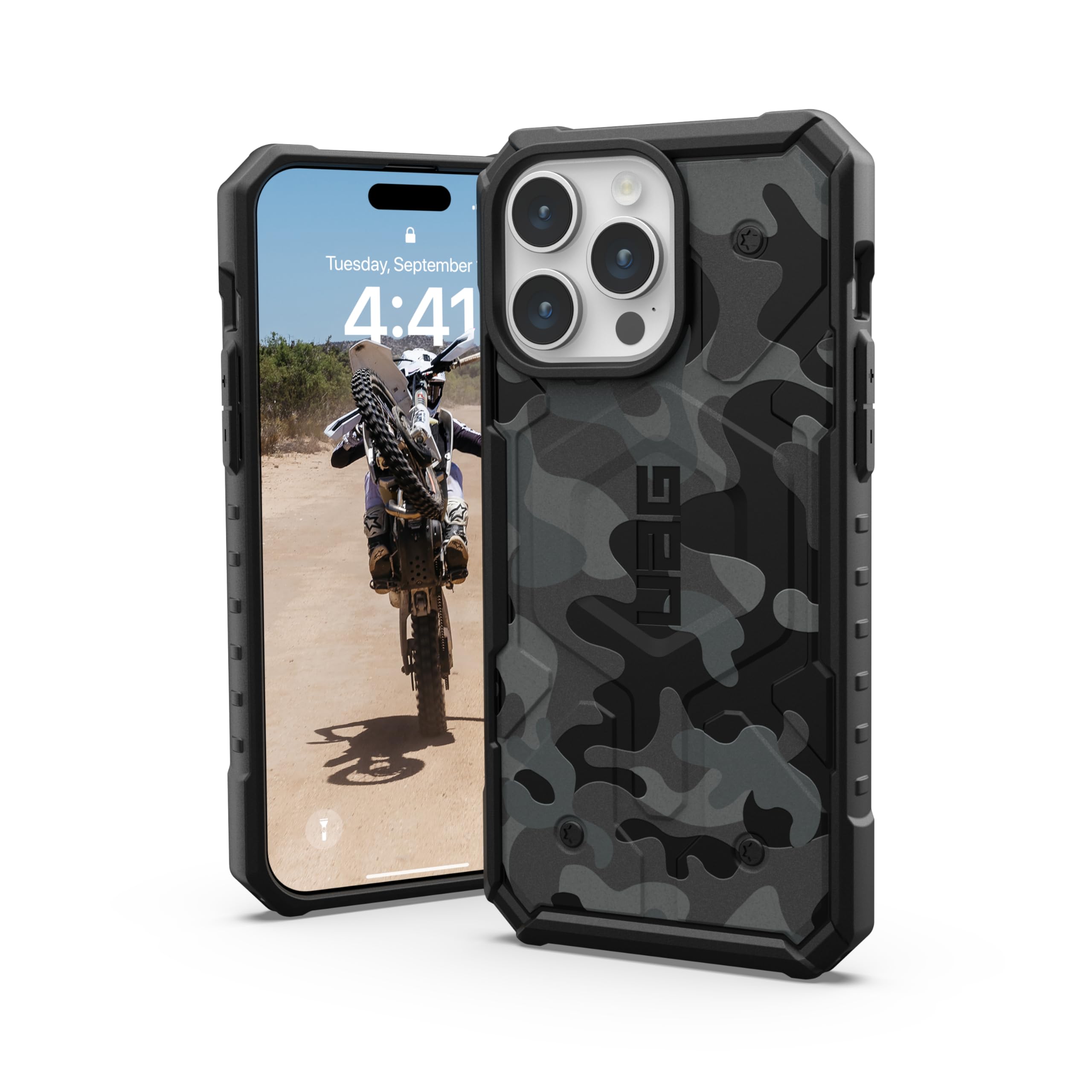 کاور محافظ UAG Pathfinder SE برای آیفون 15 پرو مکس [تست شده برای سقوط 18 فوت] قابل استفاده با تکنولوژی MagSafe - کمو میدنایت سیاه کمو دیجیتال سیاه