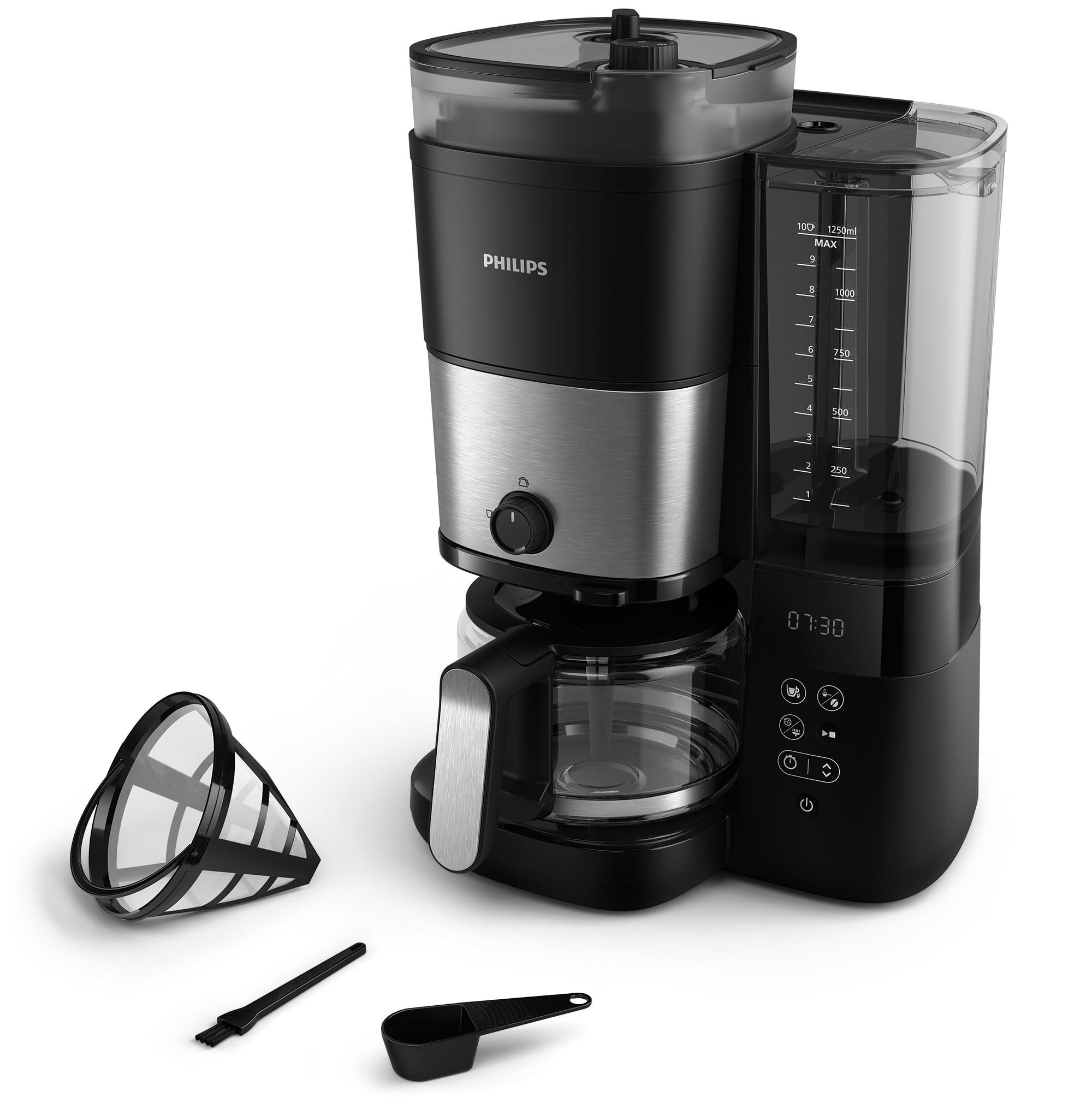 Philips ماشین قهوه ریز مدل All-in-1 Brew Drip با ساختار داخلی - 10 فنجان، فیلتر دائمی، کانتینر دوانه، نمایشگر LED - HD7900/50