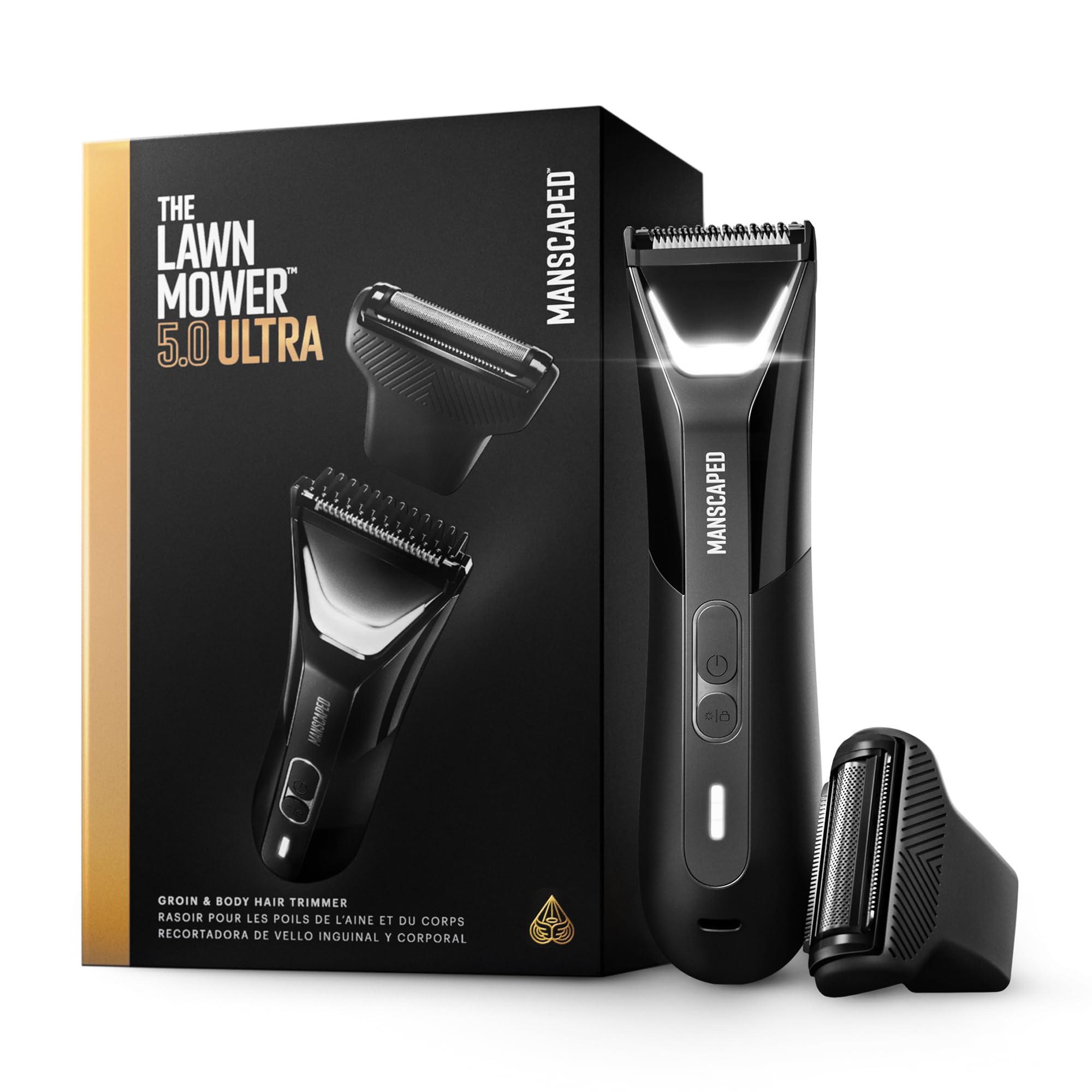 Manscaped به آرامی جادوگر لان چند کهربایی آقای 5.0 ULTRA دیک و تریمر موی بدن - تریمر SkinSafe ™ دو سر و برگ برگ، ضدآب، USB-C شارژ با تیفوته سفر