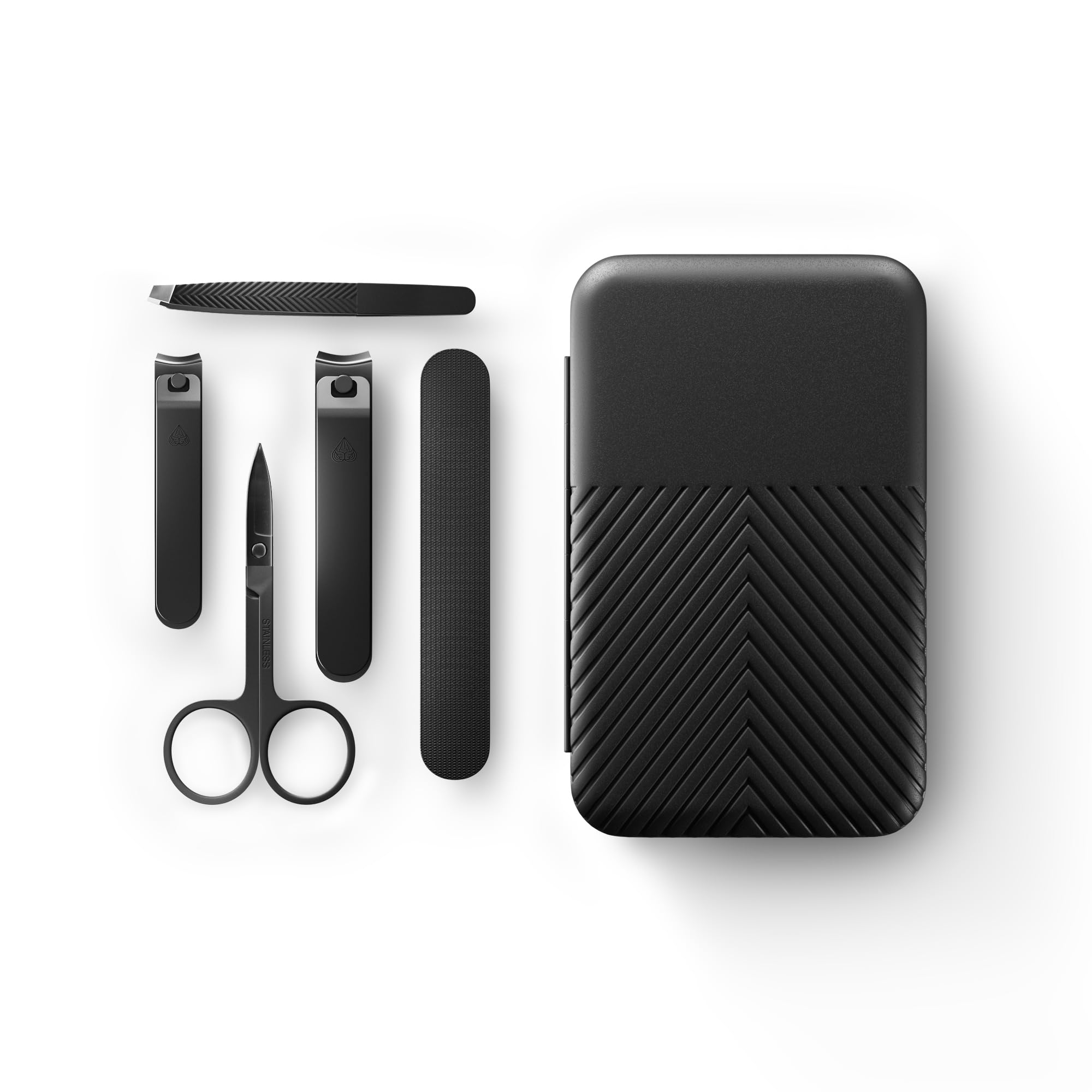 مجموعه تنظیم ناخن مردانه دقیق 5 قطعه MANSCAPED® Shears 3.0، با کیف حمل، ابزارهای استیل ضد زنگ، جمشید گیر پانچ، فایل ناخن، کلیپر ناخنات پا و دست، چاقوی قابل جمشید دل، کیس حمل