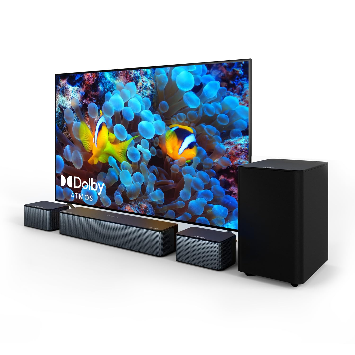 ULTIMEA 5.1ch به همراه Dolby Atmos، سیستم صدای فراگیر 3D با قدرت 410W، Soundbar برای تلویزیون با ساب ووفر بی‌سیم و 2 بلندگوی عقب، کنترل نرم‌افزار، سینمای خانگی قابل تنظیم احاطه و باس، Poseidon D60