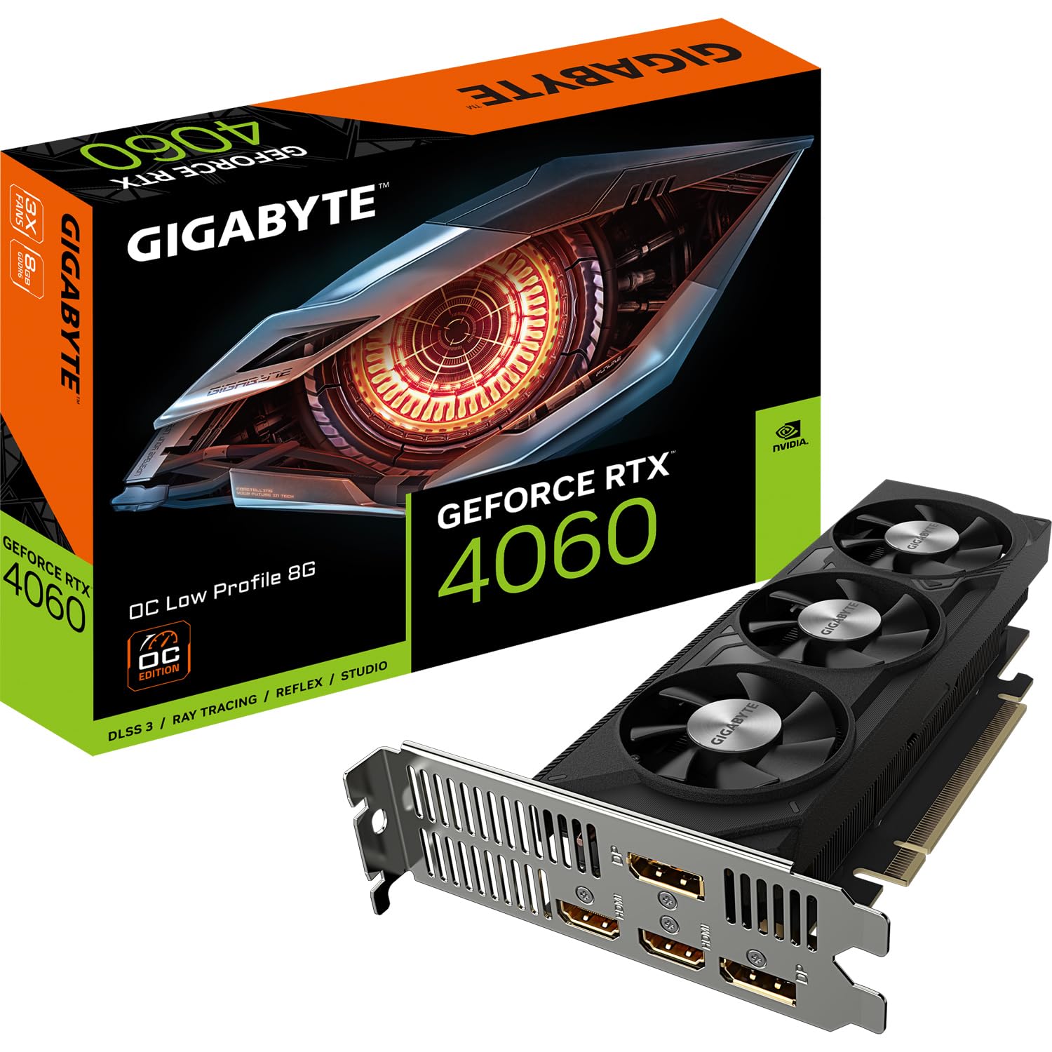 گرافیک کارت پروفیل کم Gigabyte NVIDIA GeForce RTX 4060 OC - 8GB GDDR6، 128-بیت، PCI-E 4.0، ساعت هسته 2475MHz، 2x DP 1.4، 2x HDMI 2.1a، NVIDIA DLSS 3 - GV-N4060OC-8GL