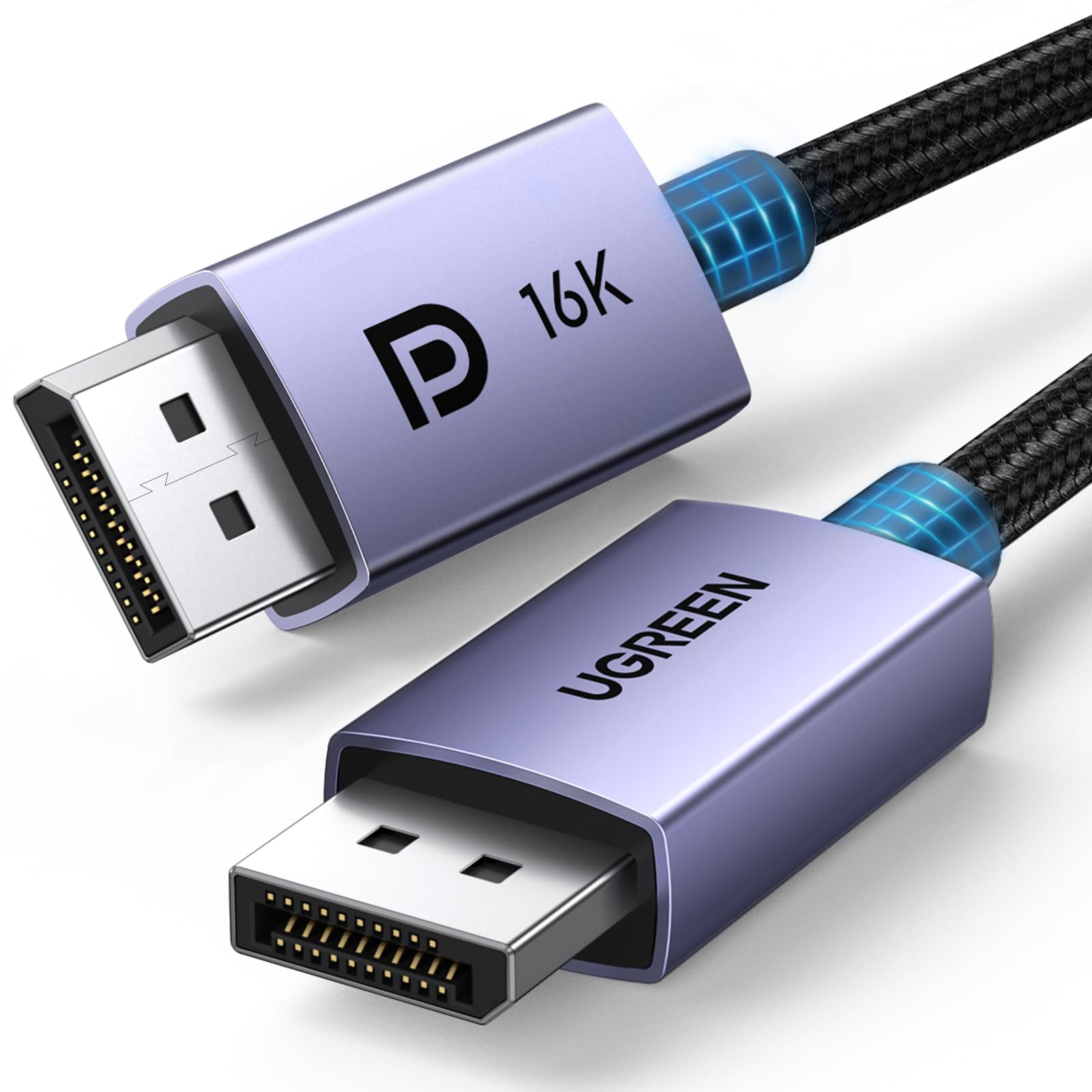 کابل UGREEN 16K Displayport 3M، Displayport 2.1 40Gbps، 16K@30Hz، 8K@120Hz، 4K@240Hz/144Hz/165Hz برای بازی، کابل DP با پارچه گره خورده HDR، ARC، G-Sync، Free-Sync برای مانیتور بازی، کامپیوتر، کارت گرافیک، DP 16K 3 متر
