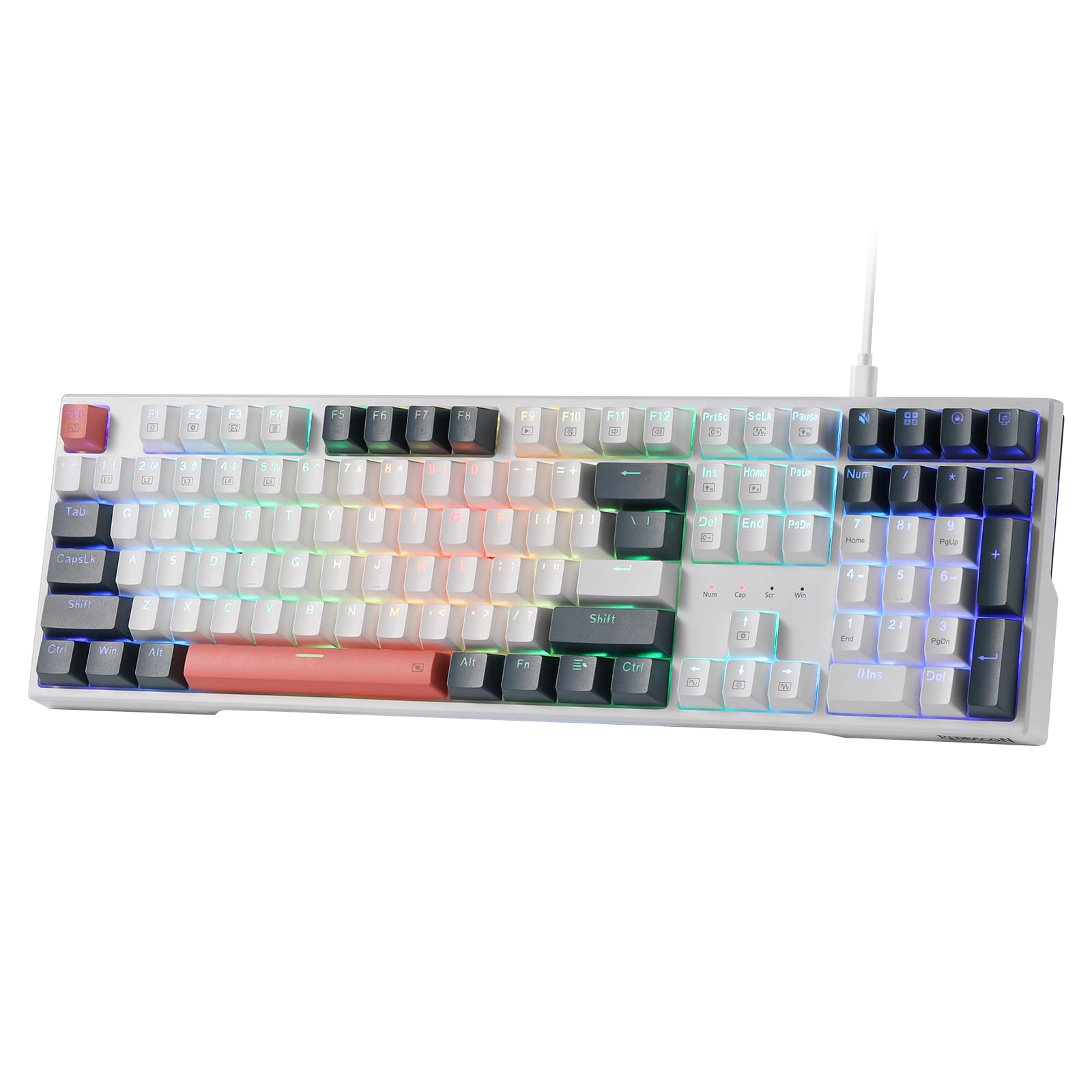 Redragon K668 Mechanical Keyboard, RGB, Wired, Red Switches, سفید، همراه با رنگ مخلوط سفید، سیمی