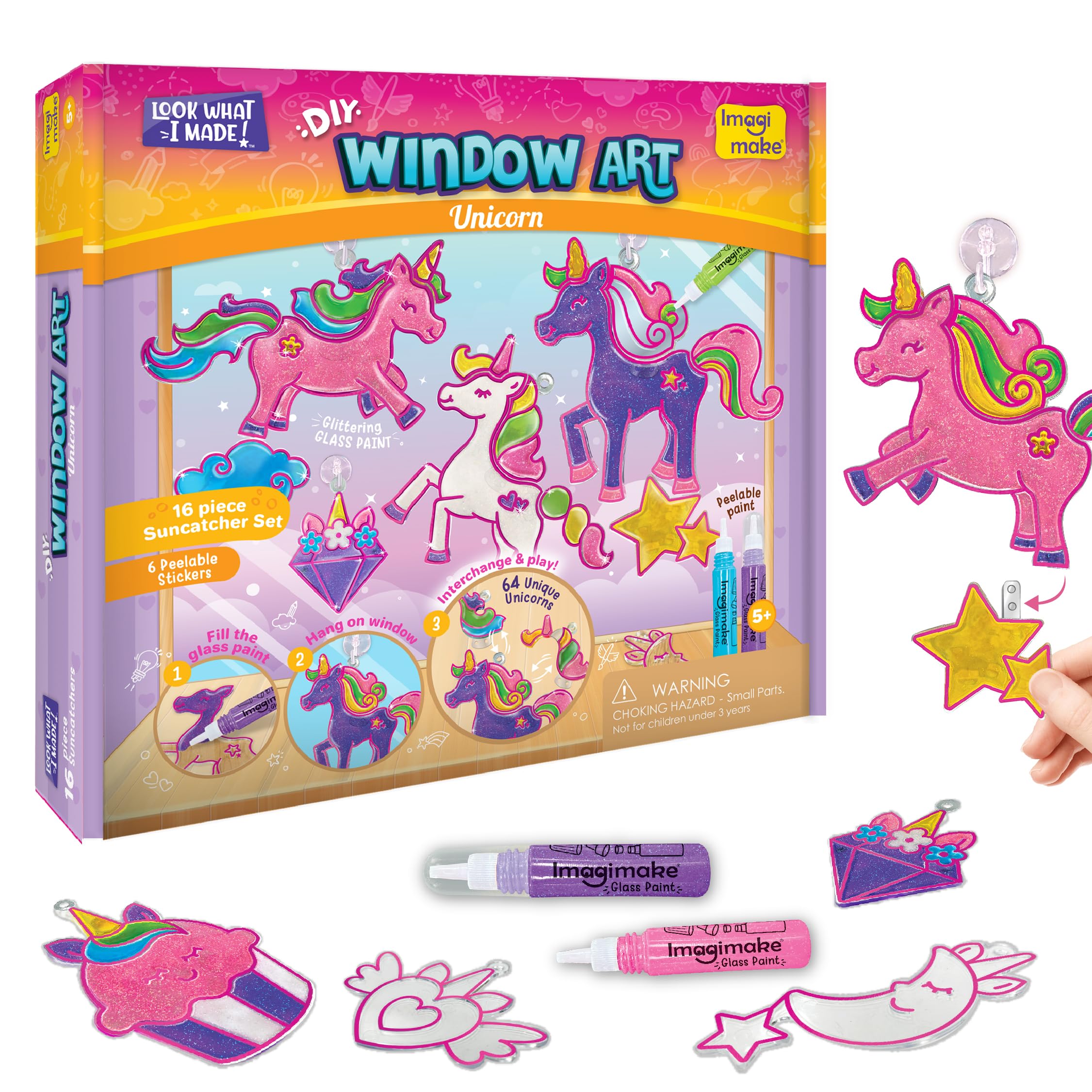 Imagimake Window Art Unicorn | کیت نقاشی روی شیشه | کیت هنر و صنایع دستی برای دختران 6-8 سال | اسباب بازی برای دختران | کیت گیره آفتاب | هدایای اسب‌وحشی برای دختران 6-8 سال | هدیه تولد برای دختران 5+ سال، چند رنگ