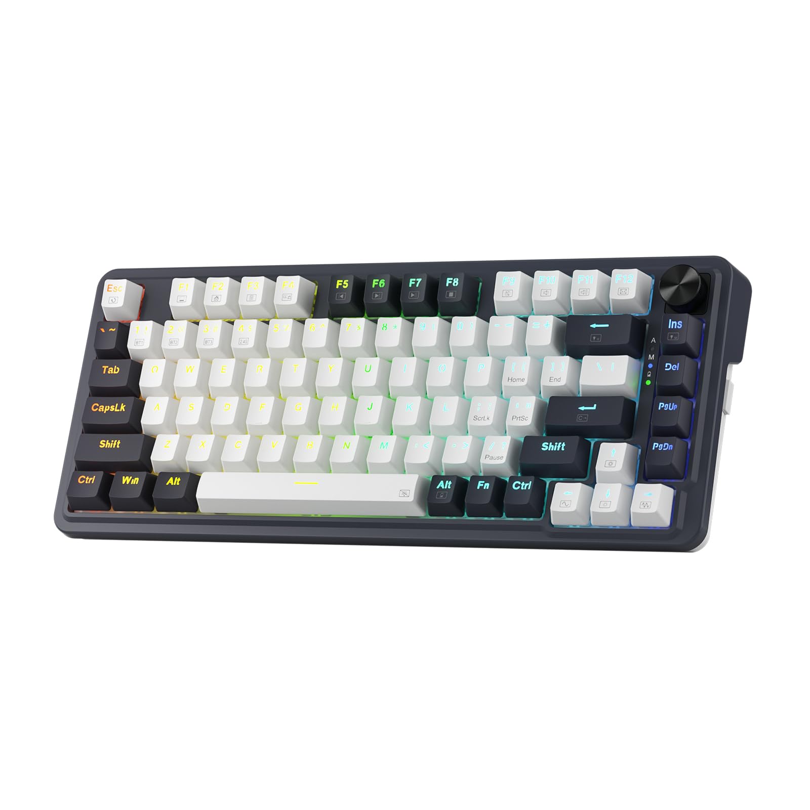 کیبورد بازی Redragon K673 PRO 75% بی‌سیم Gasket RGB، کیبورد مکانیکی کوچک با 81 کلید و حالت‌های 3-Mode، سوکت Hot-Swap و دستگیره چرخشی و پد کاهنده نویز، سوئیچ‌های قرمز خطی Abyssal Blue