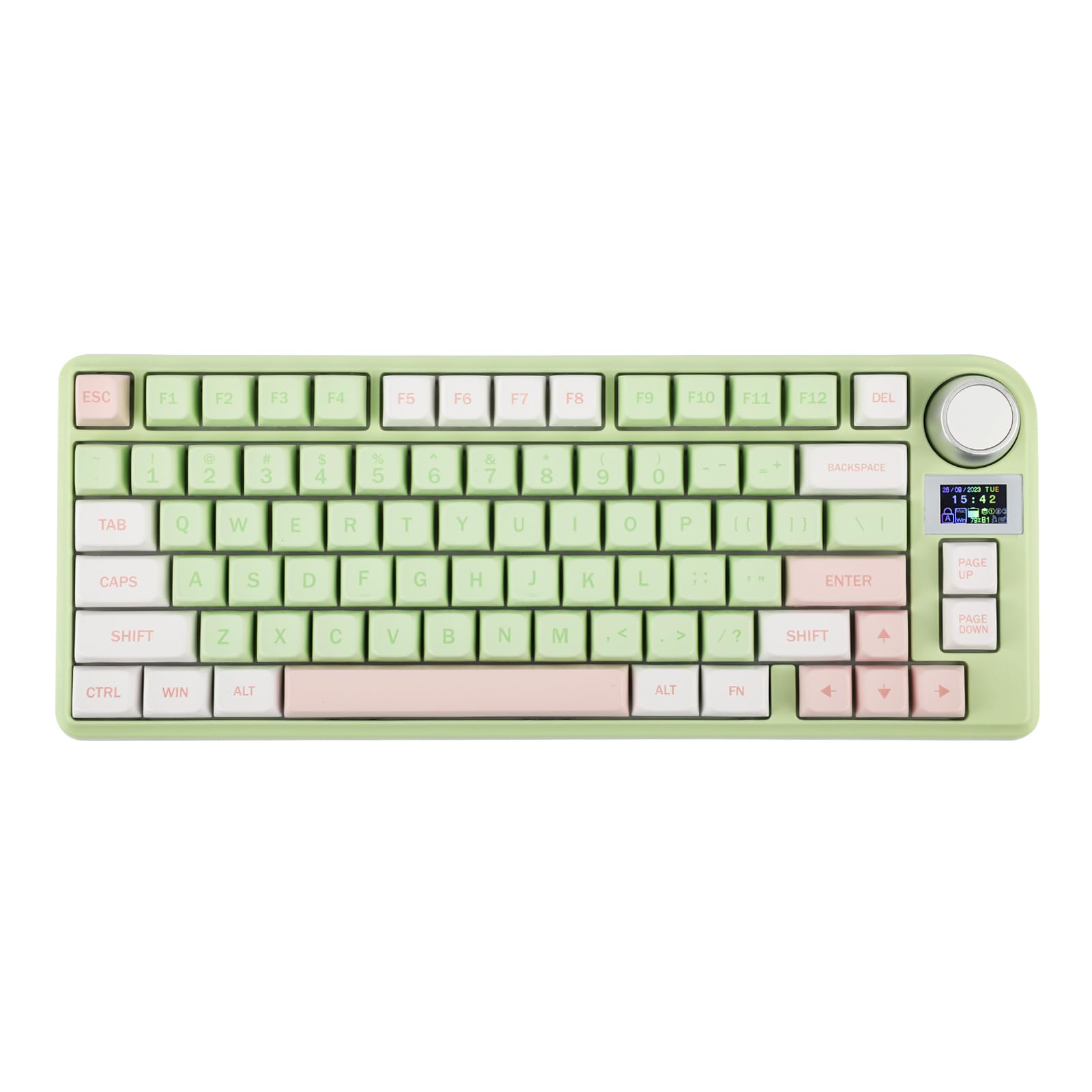 صفحه کلید مکانیکال EPOMAKER TH80-X با گسکت ، طراحی ۷۵٪ Triple Mode Hot-swap Gaming Keyboard با باتری ۴۰۰۰mAh، صفحه نمایش LCD، NKRO، RGB برای استفاده در محیط دفتر / وین / مک (صورتی سبز، Gateron Pro Yellow)