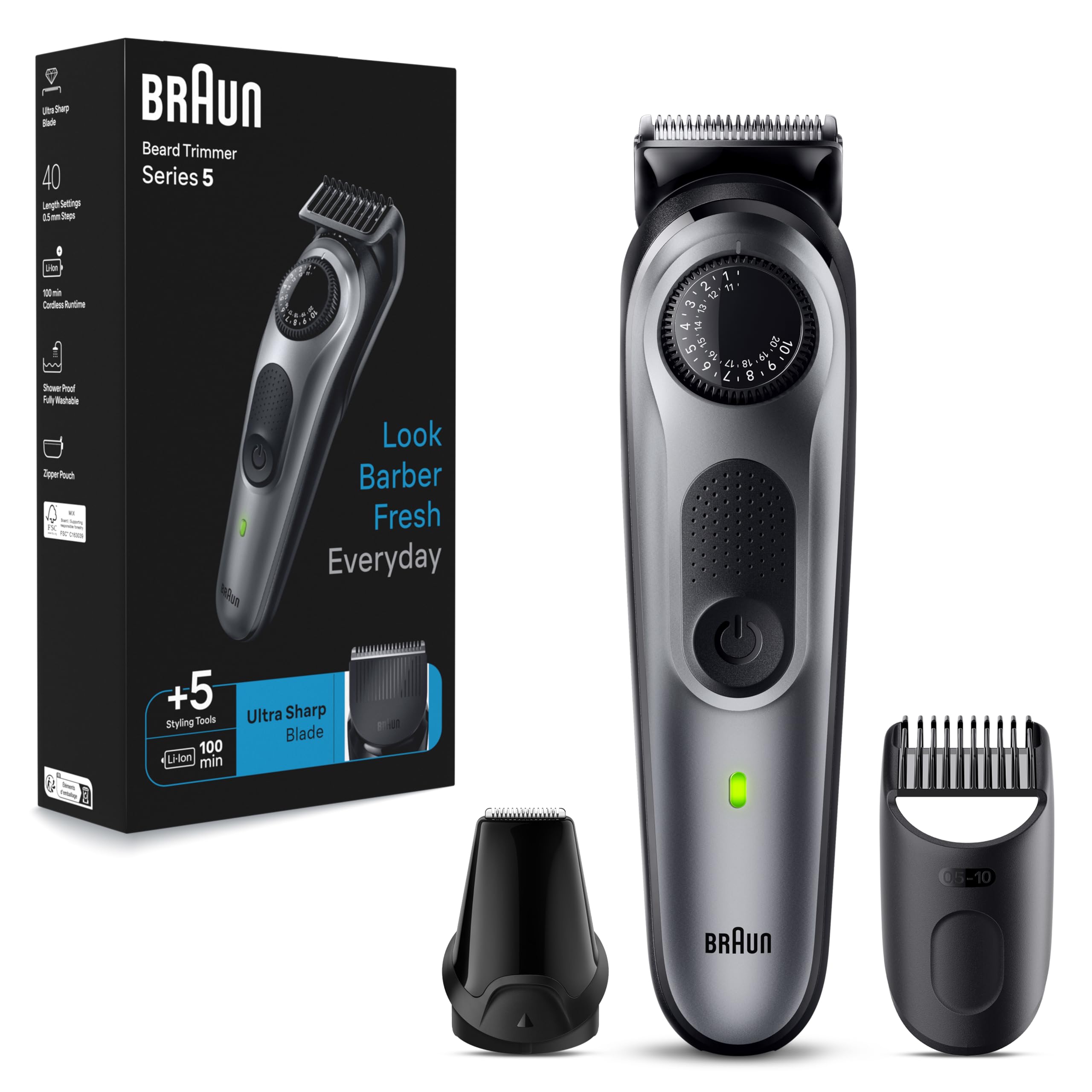 تریمر مو و سبیل مردانه Braun Beard Trimmer Series 5 5440، دارای ابزارهای استایلینگ و زمان کارکرد ۱۰۰ دقیقه BT 5440