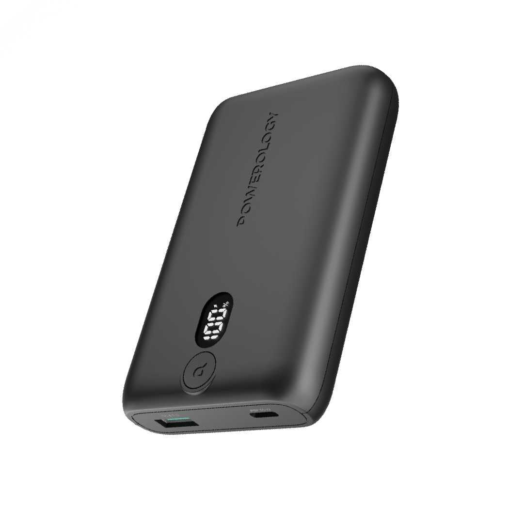 پاوربانک Powerology Onyx 10000mAh PD 35W، خروجی USB-C و USB-A، شارژ همزمان، Power Dash 3.0، حفاظت‌های داخلی، صفحه نمایش دیجیتال، بسیار کوچک - مشکی