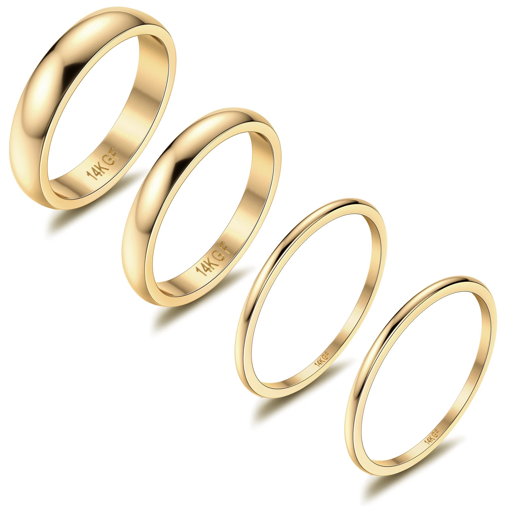 حلقه های استکانه 14K طلای براق BESTEEL برای زنان دختران حلقه های قابل استقرار نازک طلایی حلقه پیش پنجه پینکی مینی استیتمنت باند حلقه راحتی جایگذاری 4 عددی 1 میلیمتر 2 میلیمتر 3 میلیمتر 5 میلیمتر طلا 5 میلیمتر 3 میلیمتر 1 میلیمتر 1 میلیمتر - 4 عددی