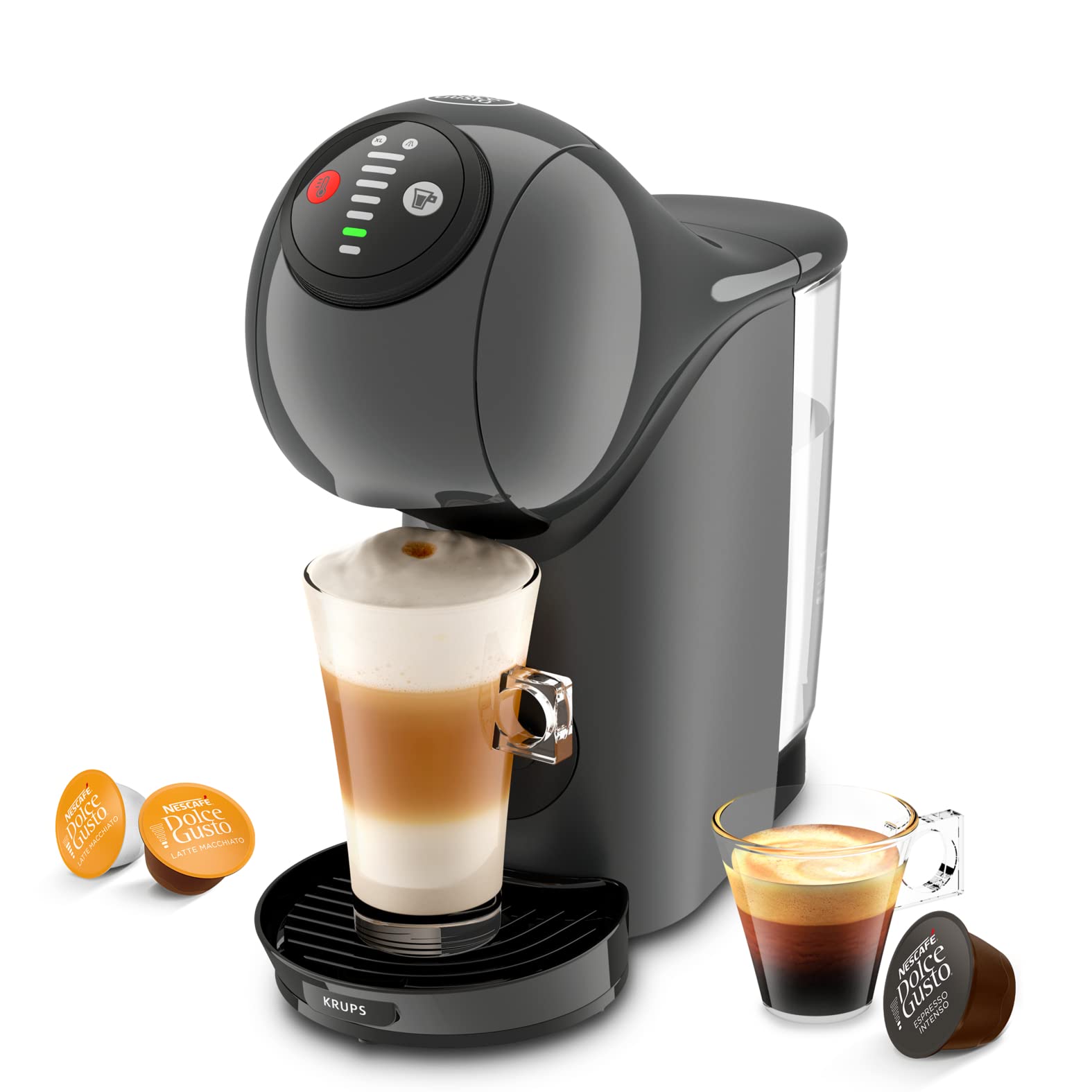 ماشین کپسول قهوه Nescafé Dolce Gusto Genio S مدل KP243B از برند Krups | فشار ۱۵ بار | بسیار کوچک | فشار بالا | بیش از ۳۰ انواع قهوه | انتخاب سایز نوشیدنی | خاموشی خودکار | رنگ آنتراسیت قرمز مدرن