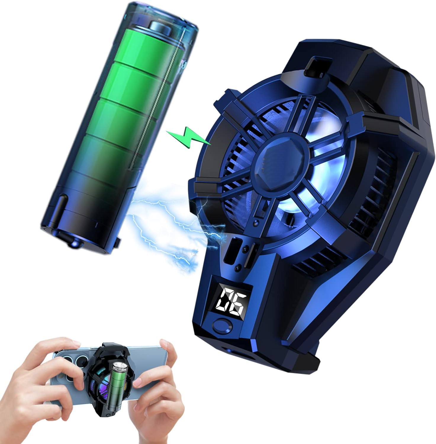 VERSENT Phone Cooler با باتری قابل شارژ برای بازی کردن سردکننده تلفن همراه با فن خنک‌کننده، رادیاتور تلفن همراه با نمایشگر دما به همراه کلمپ یونیورسال و LED های RGB
