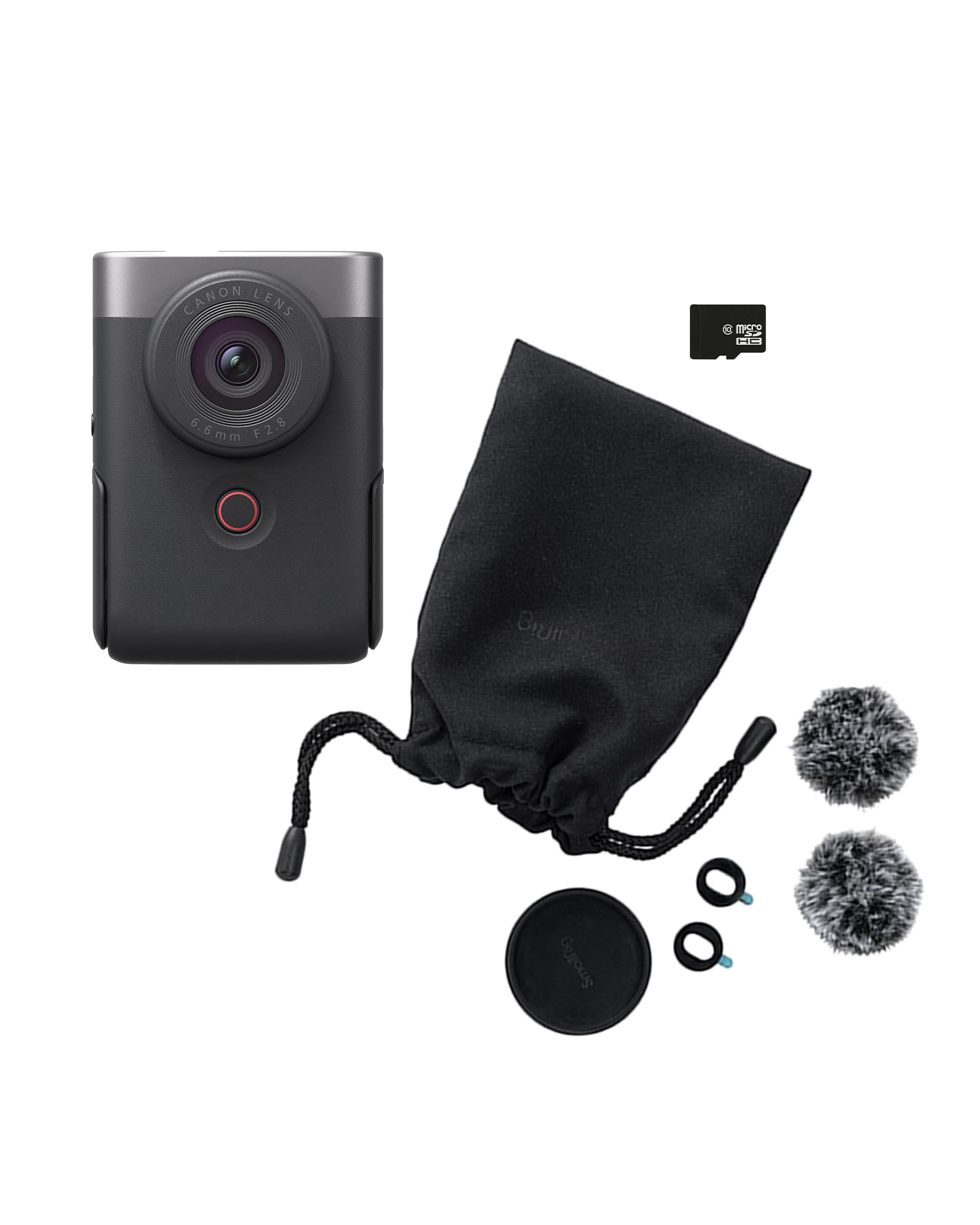 کیت شروع ولاگینگ کمپکت دوربین دیجیتال نقره ای کانن PowerShot V10 Vlogging Starter Kit (لنز زاویه‌ی گسترده، دوربین ویدیو 4K، صفحه نمایش لمسی فرولدال، میکروفون استریو، ترایپاد، استریمینگ، ایجاد محتوا) PowerShot V10 SL Vlogging Starter Kit