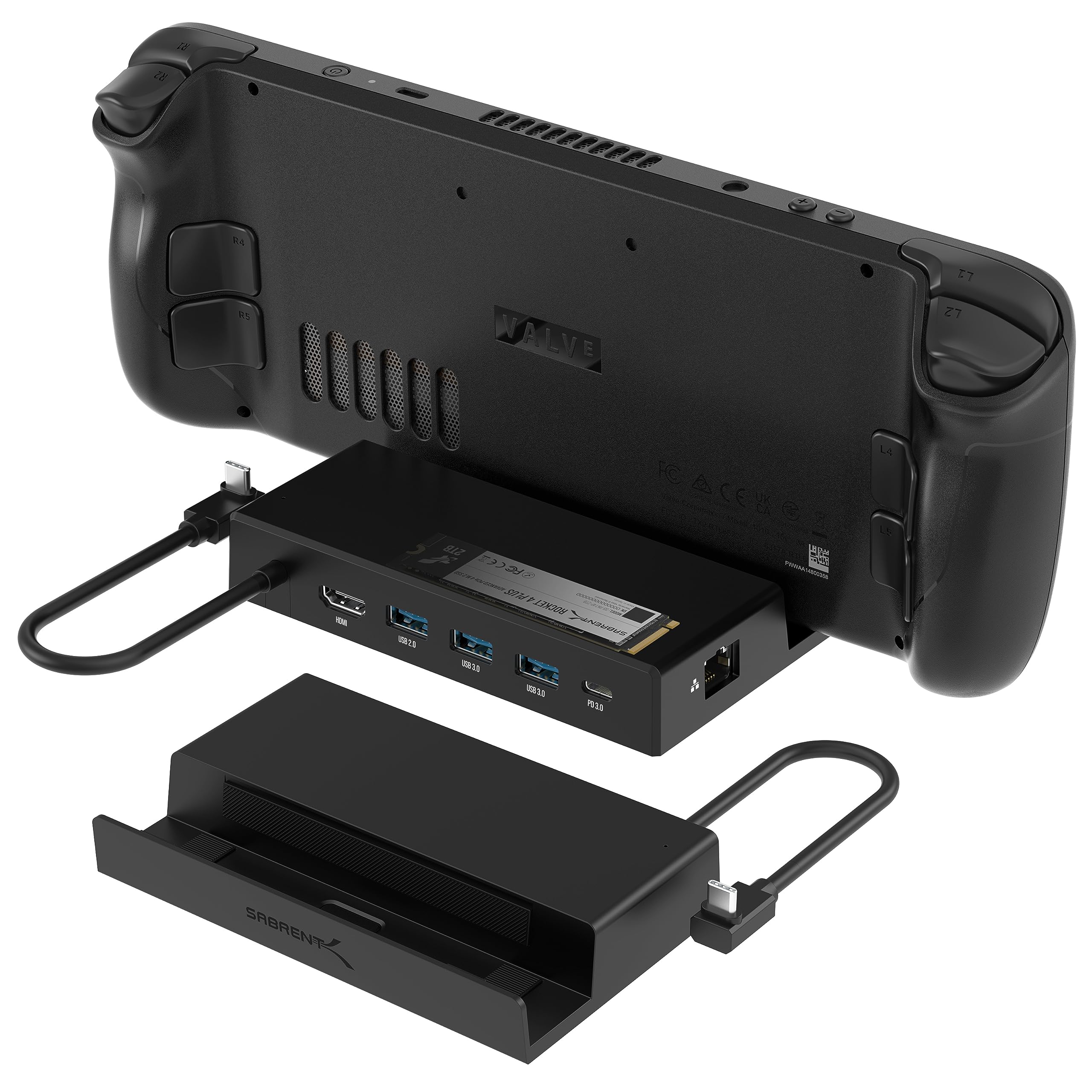 SABRENT Docking Station Compatible with Steam Deck, 7-in-1 Dock with M.2 SSD Slot, HDMI 2.0 4K@60Hz, Gigabit Ethernet, Dual USB-A 3.2 and Single USB 2.0 Ports with 90W USB-C Charging Port
