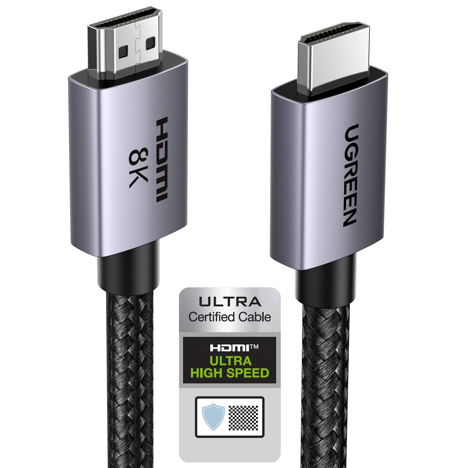 یوگرین 8K کابل HDMI 2.1 1 متر ، گواهی 48Gbps کابل HDMI سرعت بالا الحاق شده ، 8K@60HZ ، 4K@240HZ/144HZ/120HZ ، پشتیبانی از eARC/Dolby/HDR 10+/HDCP 2.2 و 2.3 ، سازگار با PS5/Xbox Series X/MacBook Pro/Blu-ray