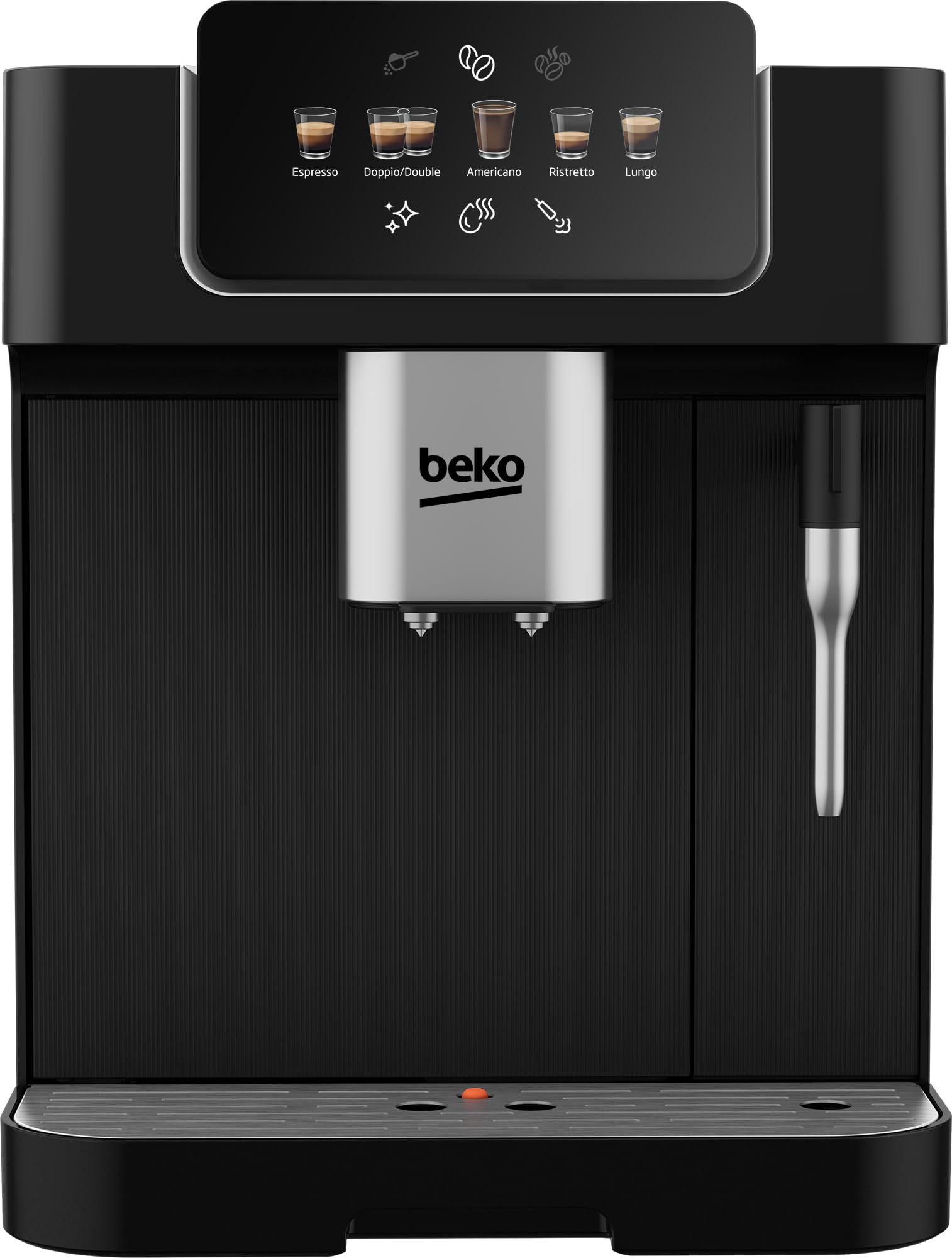 ماشین اسپرسو و کاپوچینو بیکو مدل CEG7302B، ظرفیت مخزن آب ۲ لیتری، فشار ۱۹ بار، قدرت ۱۳۵۰ وات، ۱۳ سطح آسیاب، فروتر شیر، ۵ گزینه قهوه پیش‌تنظیم شده، نمایشگر LCD - مدرن سیاه