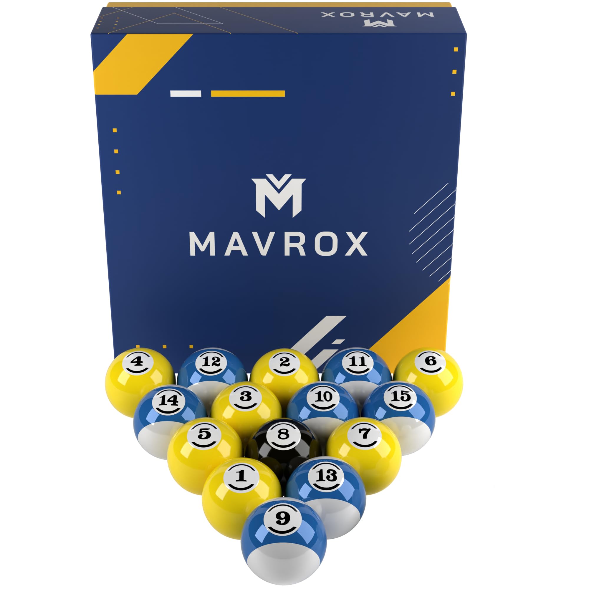 سیت 16 توپ بیلیارد Mavrox - لوازم جانبی بیلیارد پلی استر ویژه - توپ‌های پول با میز بیلیارد آبی و زرد - اندازه معمولی 2 ¼ وزن وزن 6 اونس برای میز بیلیارد