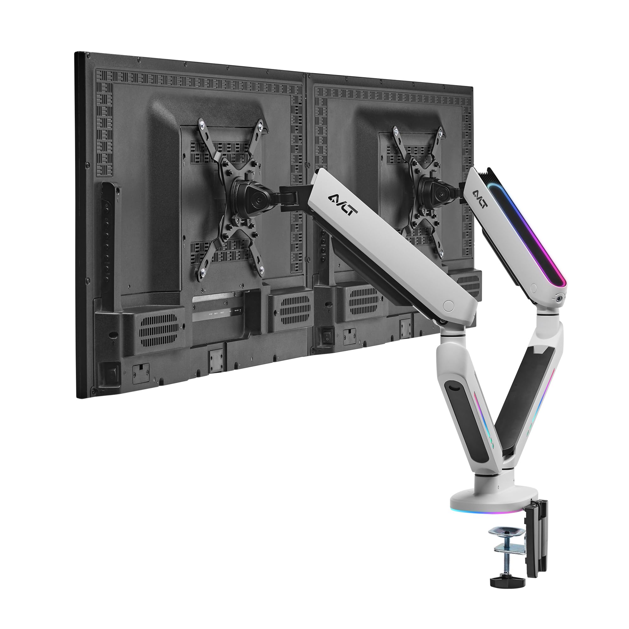مانیتور گیمینگ RGB دوگانه AVLT Dual 27 "-43" دارای برای میز نصب Built-in 20 حالت روشنایی کنترل با دکمه لمسی مناسب برای مانیتور های صاف / منحنی / فوق العاده عریض ارتفاع چرخش تایلت چرخش قابل تنظیم ایستاده مانیتور - سفید سفید-دوگانه-43 "
