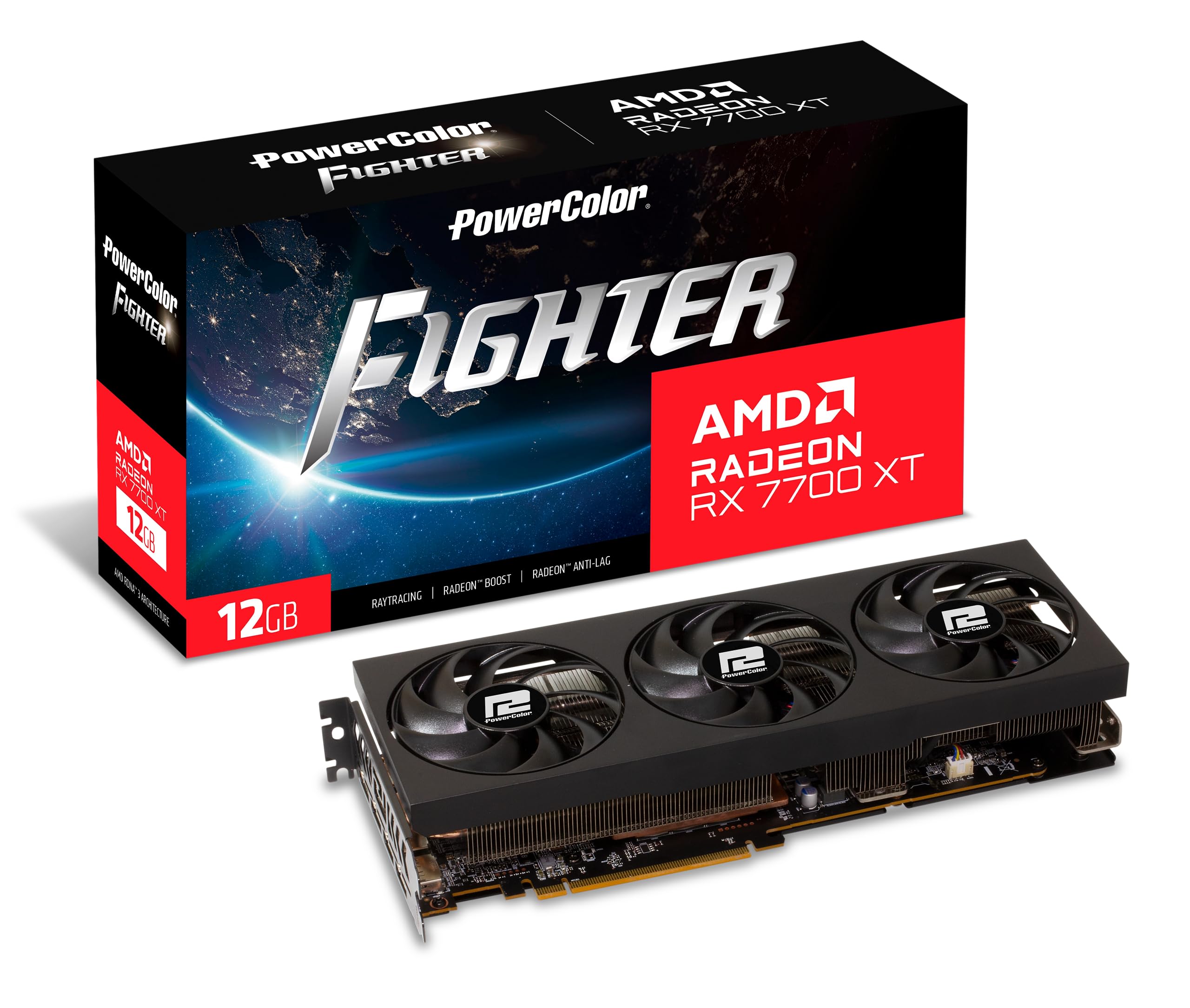 PowerColor Fighter AMD Radeon RX 7700 XT 12GB GDDR6 Graphics Card, RX7700XT 12G-F/OC 7700 XT Fighter