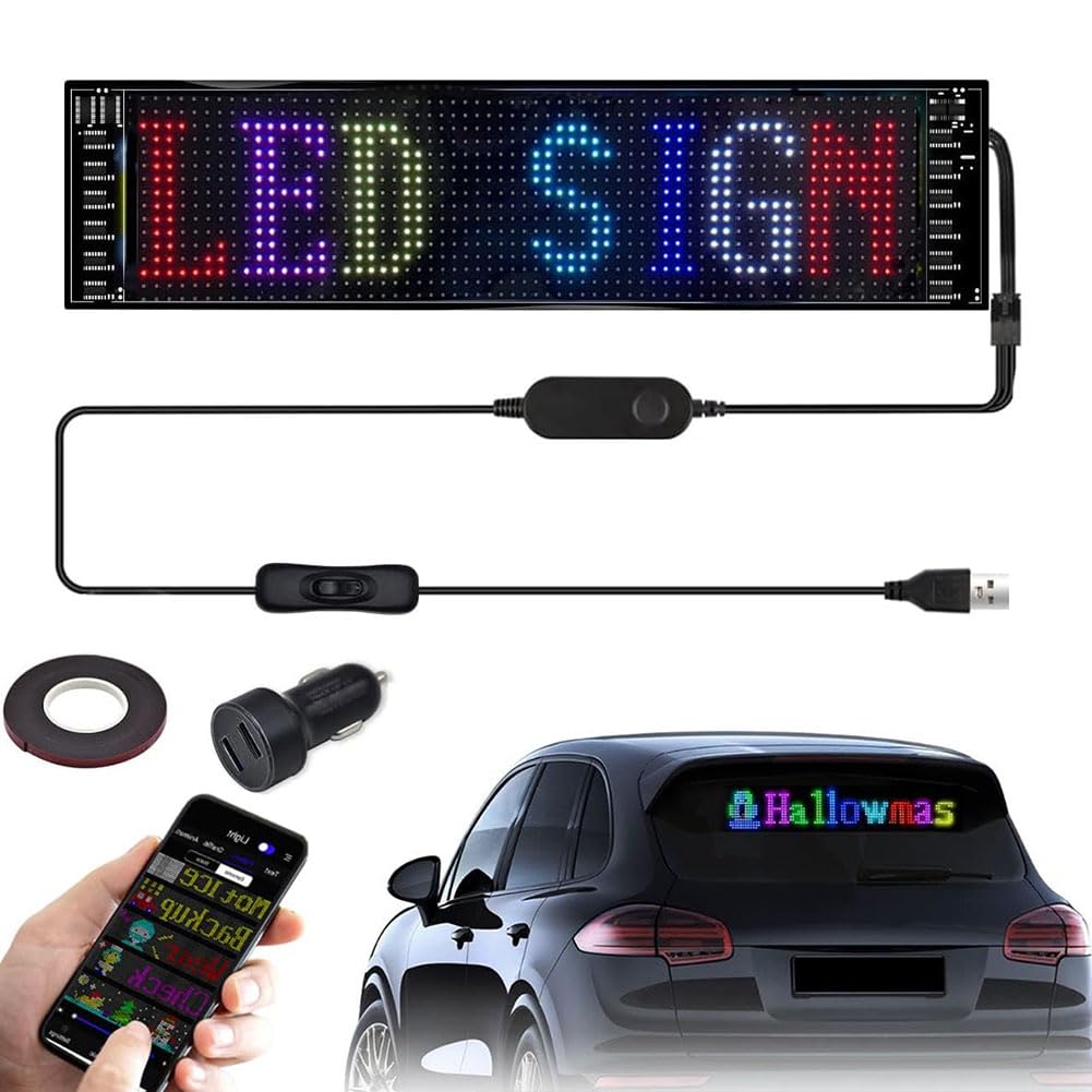 پانل ماتریس انعطاف‌پذیر به‌روزرسانی شده LED برای خودرو، کنترل از طریق اپلیکیشن هوشمند بلوتوث، تابلو نمایش پیام متحرک ضدآب IP66، قابلیت برنامه‌ریزی و نمایش متن سفارشی و الگوهای مختلف Graffiti 1696