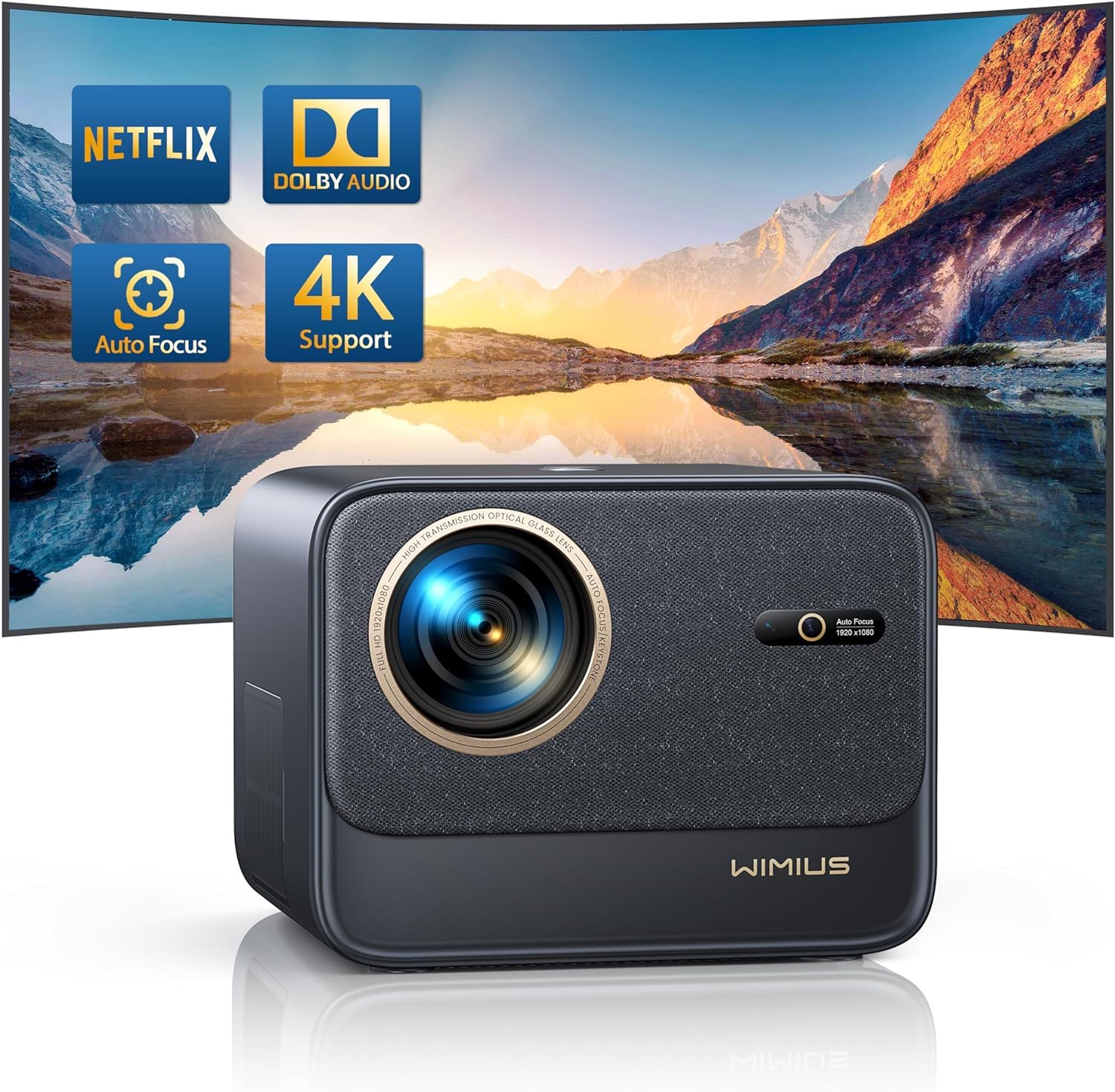 ویمیوس [دارای گواهی نتفلیکس و صدای دالبی] پروژکتور 4K با Wifi6 و بلوتوث، 700 ANSI نیتیو 1080P 6D فوکوس خودکار و کی‌استون پروژکتور هوشمند تئاتر خانگی، پروژکتور فیلم خارجی با 7000+ اپلیکیشن نتفلیکس سیاه