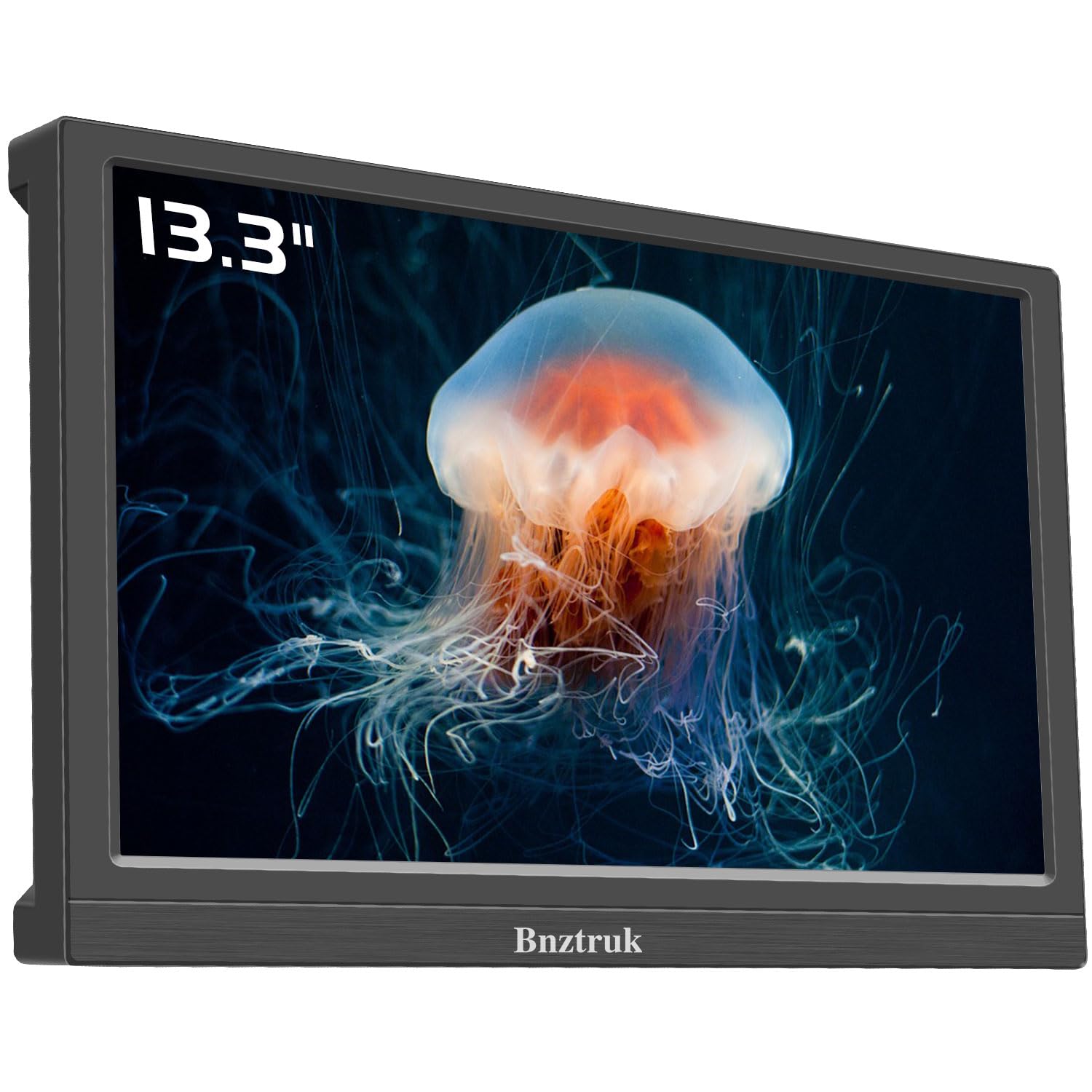 مانیتور قابل حمل Bnztruk 13.3 اینچی با ورودی HDMI، صفحه نمایش خارجی کوچک HD با رزولوشن 1366 × 768 با ورودی HDMI و VGA برای لپتاپ، پلی‌استیشن ۴، ایکس باکس، کامپیوتر Raspberry Pi، کامپیوتر شخصی با نسبت تصویر 16:9، فرکانس 60 هرتز، پلاگ اند پلی، نازک و سبک با سایز 13.3 اینچی