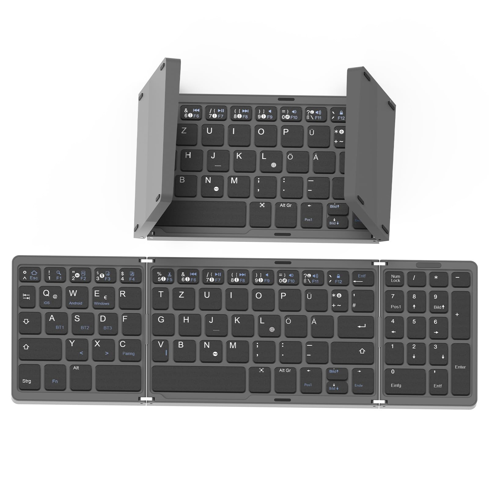 صفحه کلید بی‌سیم قابل حمل آلمانی BRIMFORD QWERTZ با پد عددی، قابل شارژ از طریق Type-C، سازگار با آیفون 15/14/13، آیپد و لپتاپ. ایده‌آل برای کار انجام شده روی دستگاه‌های متحرک
