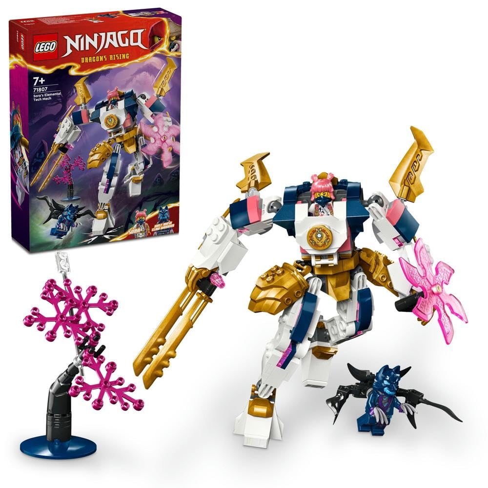 ساختمان LEGO NINJAGO مکانیک تکنولوژی عنصری سورا، اسباب بازی فیگور اکشن نینجا قابل تنظیم برای پسران و دختران 7 سال و بالاتر، مجموعه ای با کاتانا و فیگور اکشن سورا برای بازی مستقل، ایده هدیه رمضان 71807