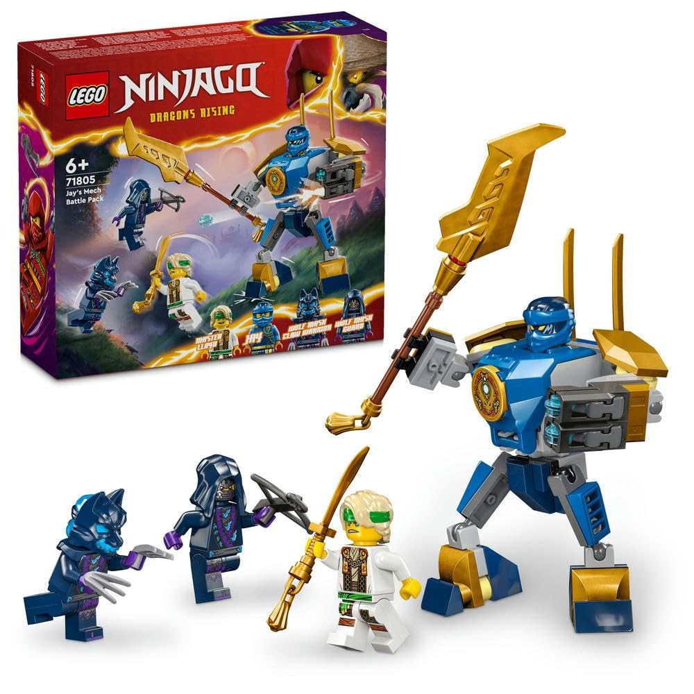 مجموعه نینجاگو لگو Jay's Mech Battle Pack ، اسباب بازی اکشن برای پسران و دختران 6 سال به بالا ، مجموعه Dragons Rising با شخصیت نینجای Jay Minifigure برای سرگرمی نقش‌آفرینی ، ایده هدیه کوچک 71805
