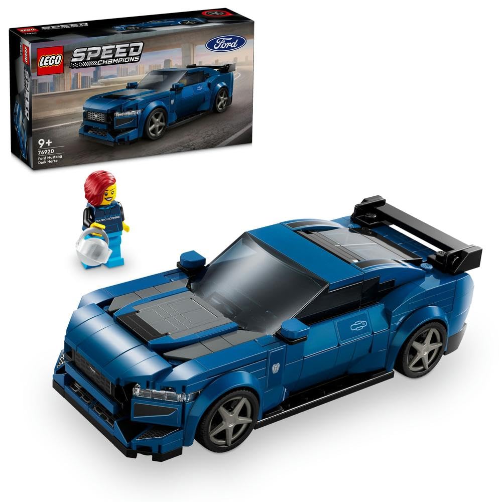 مرکب سرعتی LEGO Speed Champions Ford Mustang Dark Horse اسب ولف است که یک اسب ولف اسب ورزش مانندی برای پسران و دختران 9 سال به بالا است، مجموعه مدل قابل ساخت با مینی فیگور راننده، تزیینات اتاق کودکان برای ماه مبارک رمضان، ایده هدیه 76920