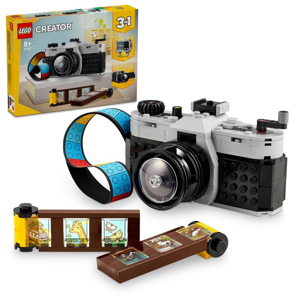 سازنده LEGO نمای اولیه سه در یک اسبقتی دوربین تبدیل به دوربین ویدئویی به تلویزیون، تزیینات میز بچه‌ها یا لوازم جانبی اتاق خواب، هدایای عکاسی برای دختران و پسران 8 سال به بالا که از بازی خلاق لذت می‌برند 31147 سازنده LEGO 31147