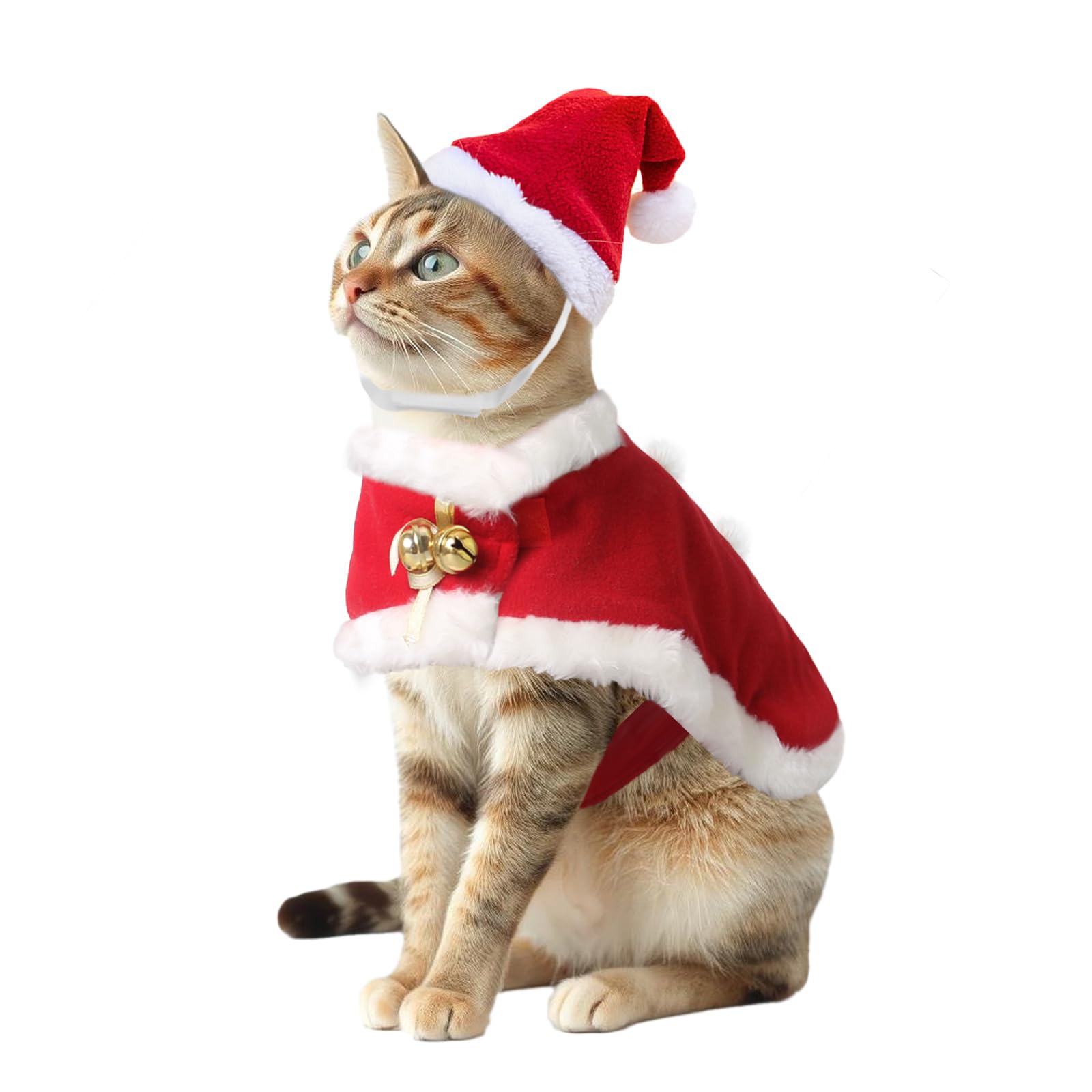 2 تکه لباس کریسمس حیوان خانگی، لباس قط Xmas قابل تنظیم، لباس سگ و گربه برای کریسمس - کلاه و قلنه قرمز کریسمس