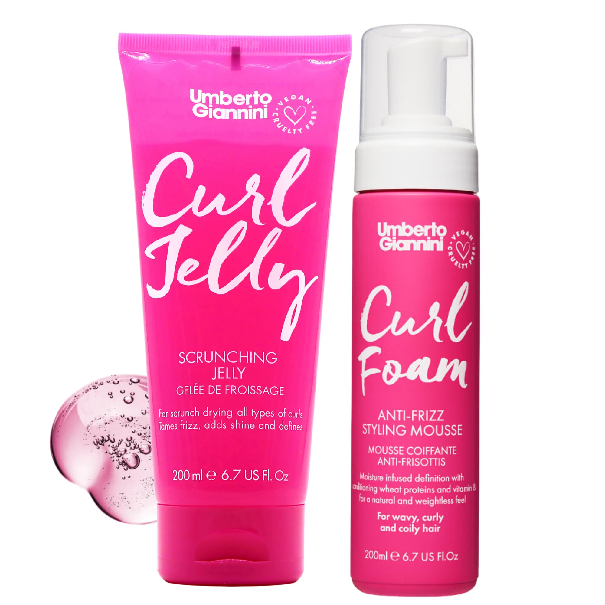ژل ابرتو جیانینی Curl Jelly Scrunching Jelly & Curl Foam Mousse Styling Duo - ژل مومی و حالت دهنده مو ضد آزار و بی رحم - محصول وگان و بدون سوء استفاده از حیوانات برای کنترل موهای مجعد و ترتیب دادن به موهای موجی Curl Jelly & Foam Mousse Duo