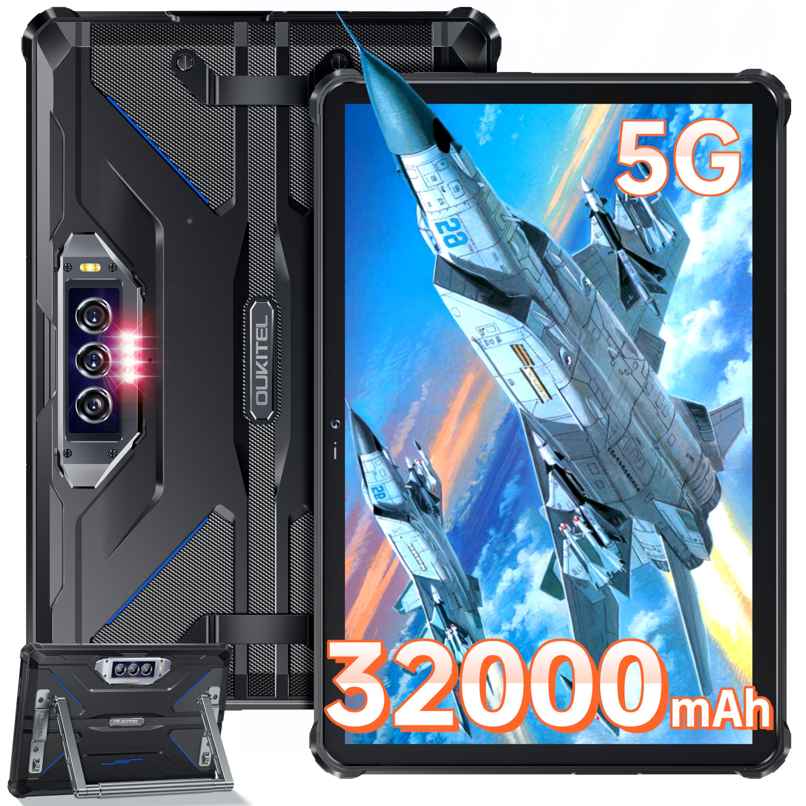 OUKITEL RT7 5G Rugged Tablet، 24 گیگابایت رم + 256 گیگابایت حافظه ذخیره‌سازی 1 ترابایت قابلیت افزایش ضدآب تبلت، 10.1 اینچ FHD+، باتری 32000 میلی آمپر، شارژ سریع 33 وات تبلت پی‌سی اندروید 13، دوربین 48 مگاپیکسل + 32 مگاپیکسل، وای‌فای 5G/GPS/NFC، تی‌موبایل