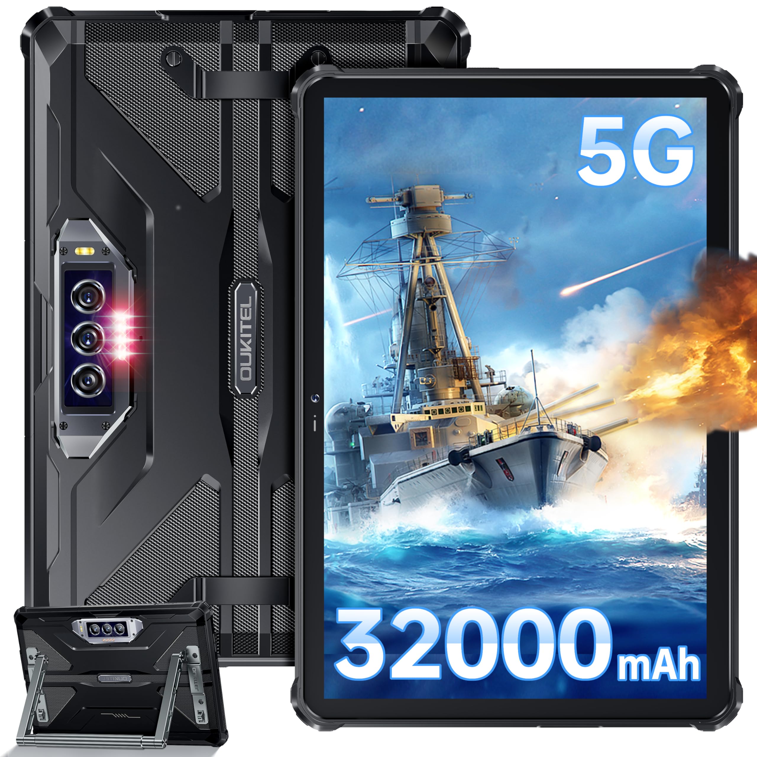 تبلت محکم OUKITEL RT7 5G، باطری 32000 میلی آمپر، تبلت ضدآب، شارژ سریع 33 وات، 24 گیگابایت + 256 گیگابایت، 10.1 اینچ فول اچ دی +، دوربین دید در شب 48 مگاپیکسل + 20 مگاپیکسل تبلت پی سی اندروید 13، دو سیم کارته/وای فای 5G/GPS/NFC، T-Mobile