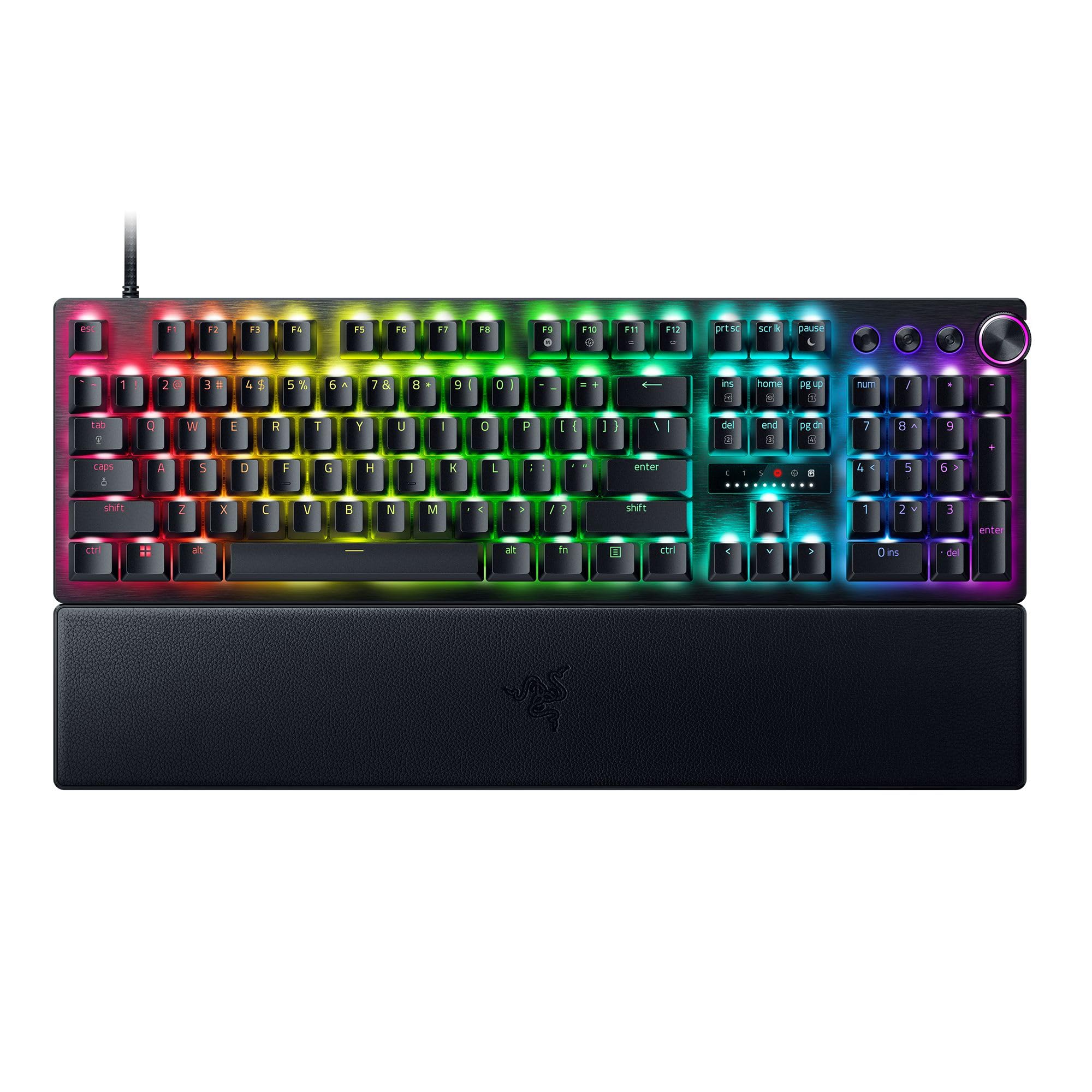 صفحه کلید بازیگران حرفه ای Razer Huntsman V3 Pro: سوئیچ‌های اپتیکال آنالوگ با تریگر سریع و اکشن قابل تنظیم - کلیدهای چندرسانه‌ای و دیال - کپ‌های دوبل‌شات PBT - پلیت بالایی آلومینیوم - استراحت مچ دست
