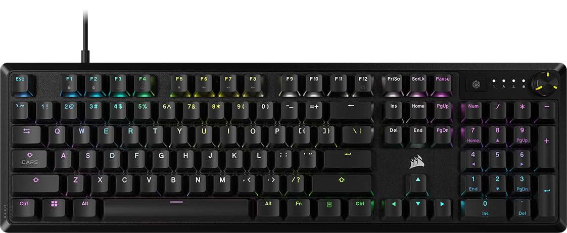 کیبورد بازی مکانیکی RGB Corsair K70 CORE - کلیدهای خطی قرمز MLX با قلاب کاری پیشینه - کاهش صدا - دیال کنترل رسانه‌ها - سازگار با iCUE - پیکربندی QWERTY NA - مدرن سیاه سیاه