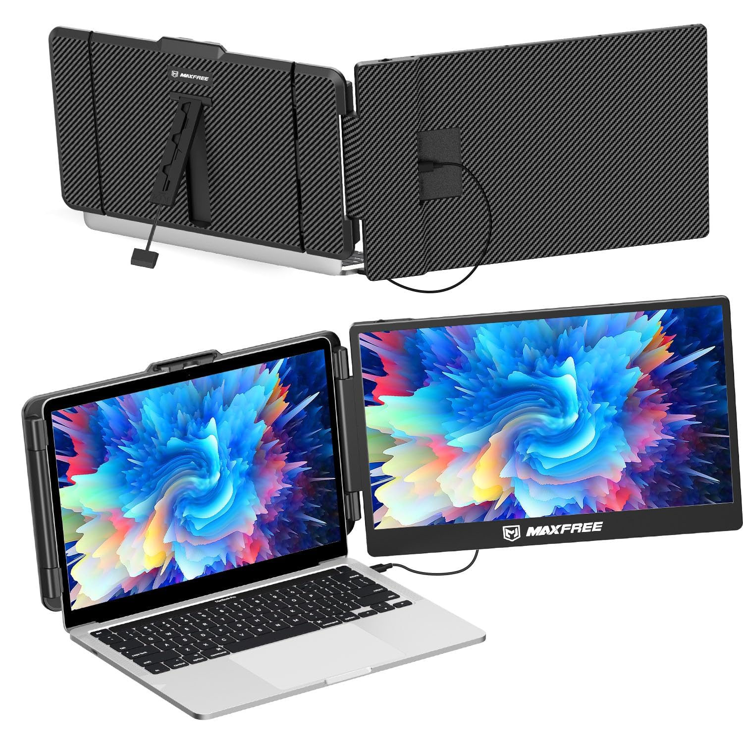 محافظ صفحه نمایش لپ تاپ Maxfree S1 - تقویت کننده صفحه نمایش لپ تاپ 14 اینچی Plug & Play، مانیتور قابل حمل 1080P FHD برای لپ تاپ‌های 13-17 اینچی، سازگار با macOS/Windows/Dex/Android/Switch/PS5 S1 14"
