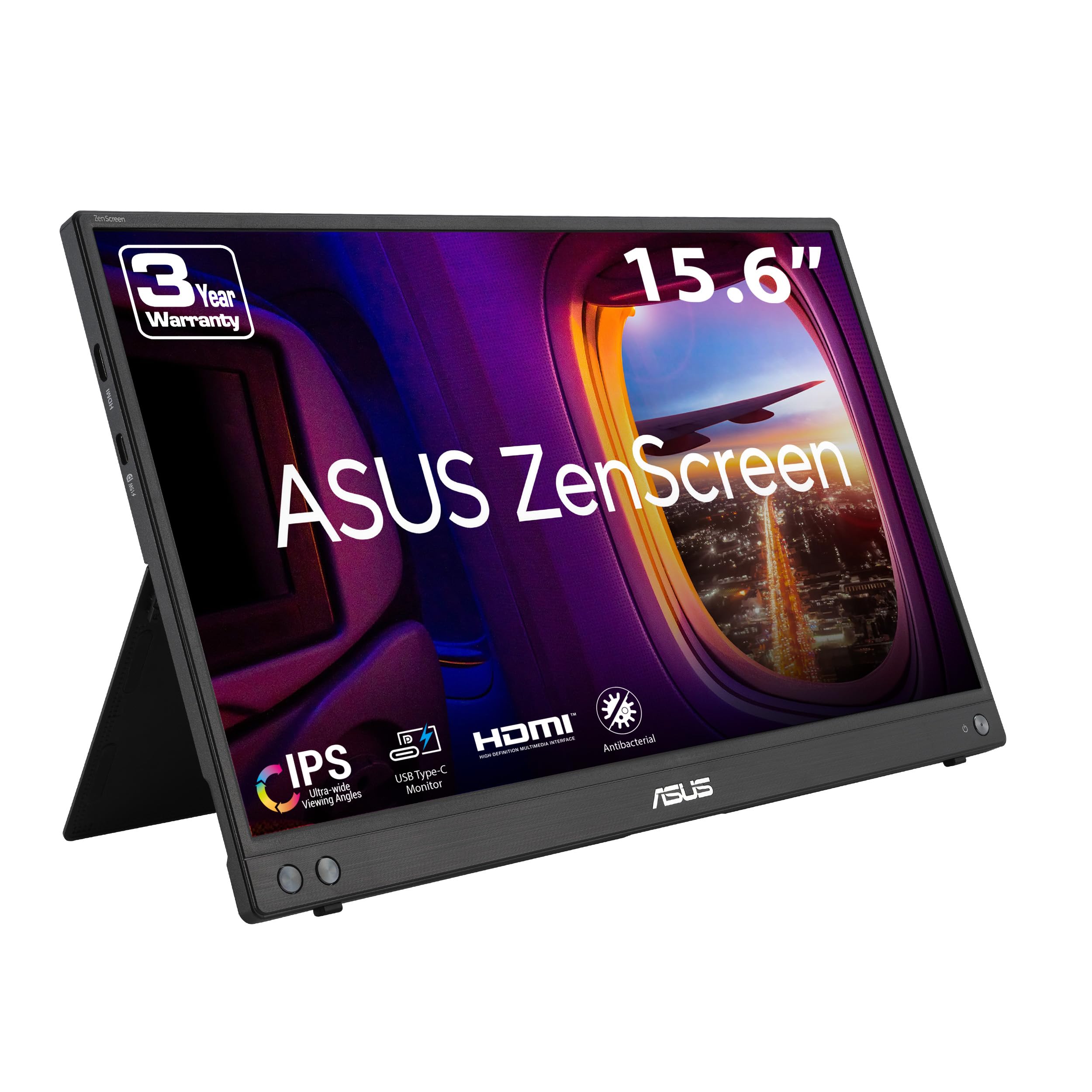 مانیتور قابل حمل ASUS ZenScreen 16 اینچ (15.6 اینچ قابل مشاهده) 1080P USB-C - Full HD، IPS، فیلتر نور آبی، ضد درخشش، Mini HDMI، پایه قابل تنظیم، قابل نصب بر روی ترازو، کیف حمایتی، گارانتی 3 ساله صفحه نمایش 16 اینچ دارای پایه‌ی قابل تنظیم