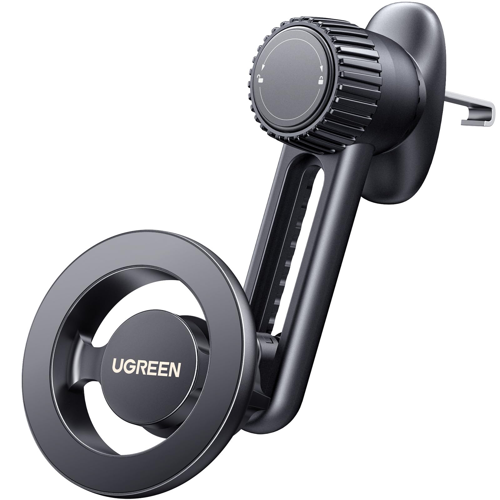 UGREEN Car Phone Holder MagSafe Car Mount، [چرخش 360 درجه استوار بسیار]، قفل خودکار با یک دست، بدون مسدود کردن گردواژه هوا نگهدارنده مغناطیسی موبایل جانبی، مناسب برای iPhone 17/16/15/14/13، Samsung S25/24/S23
