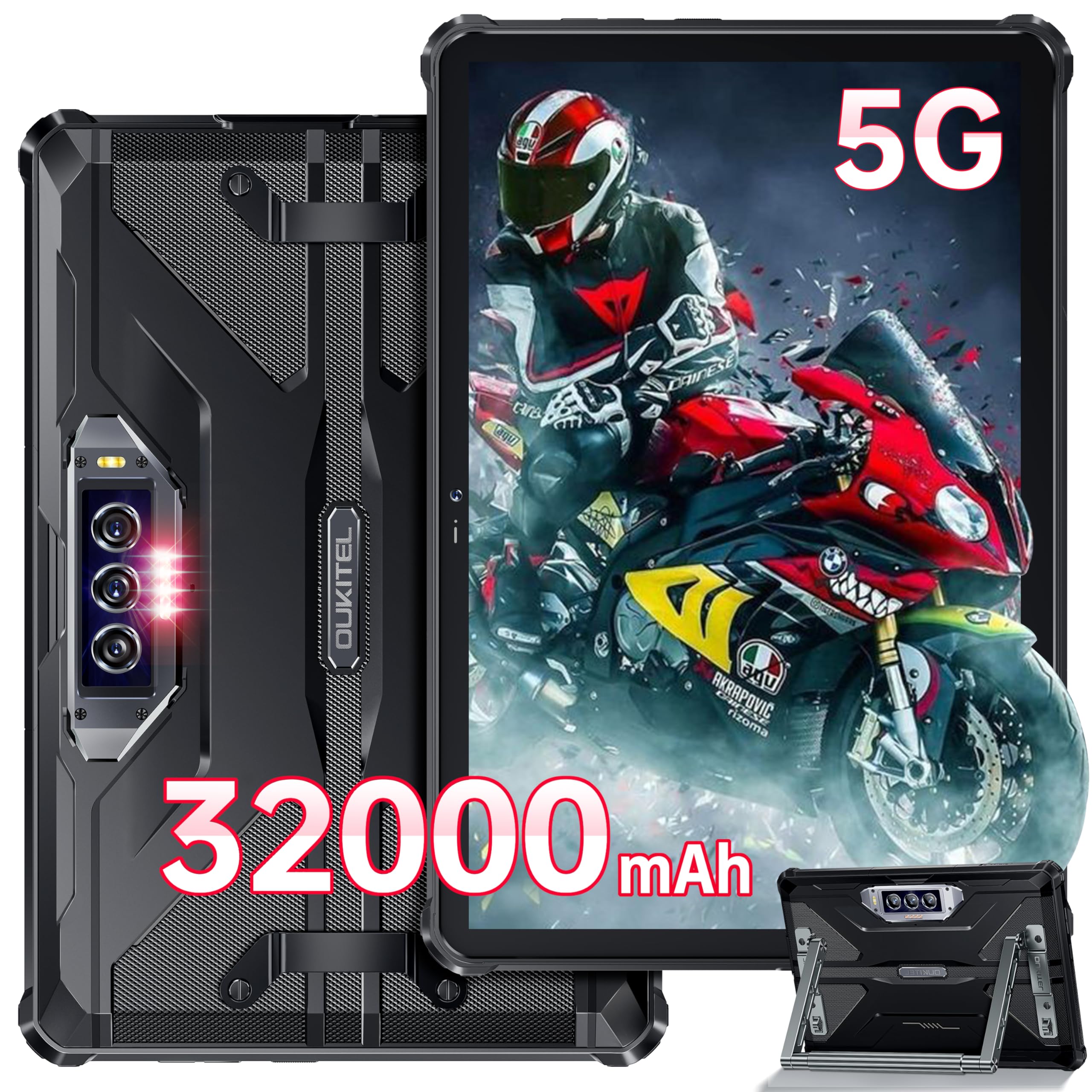 OUKITEL RT7 5G تبلت مقاوم اندروید ۱۳، ۲۴ گیگابایت + ۲۵۶ گیگابایت - تبلت ضد آب، باتری ۳۲۰۰۰mAh ۱۰.۱ اینچ FHD+،شارژ سریع ۳۳ وات، دوربین ۴۸ مگاپیکسل + ۳۲ مگاپیکسل + ۲۰ مگاپیکسل دید در شب، دو سیم کارت ۵G + وای‌فای ۵G / OTG / GPS / تی موبایل