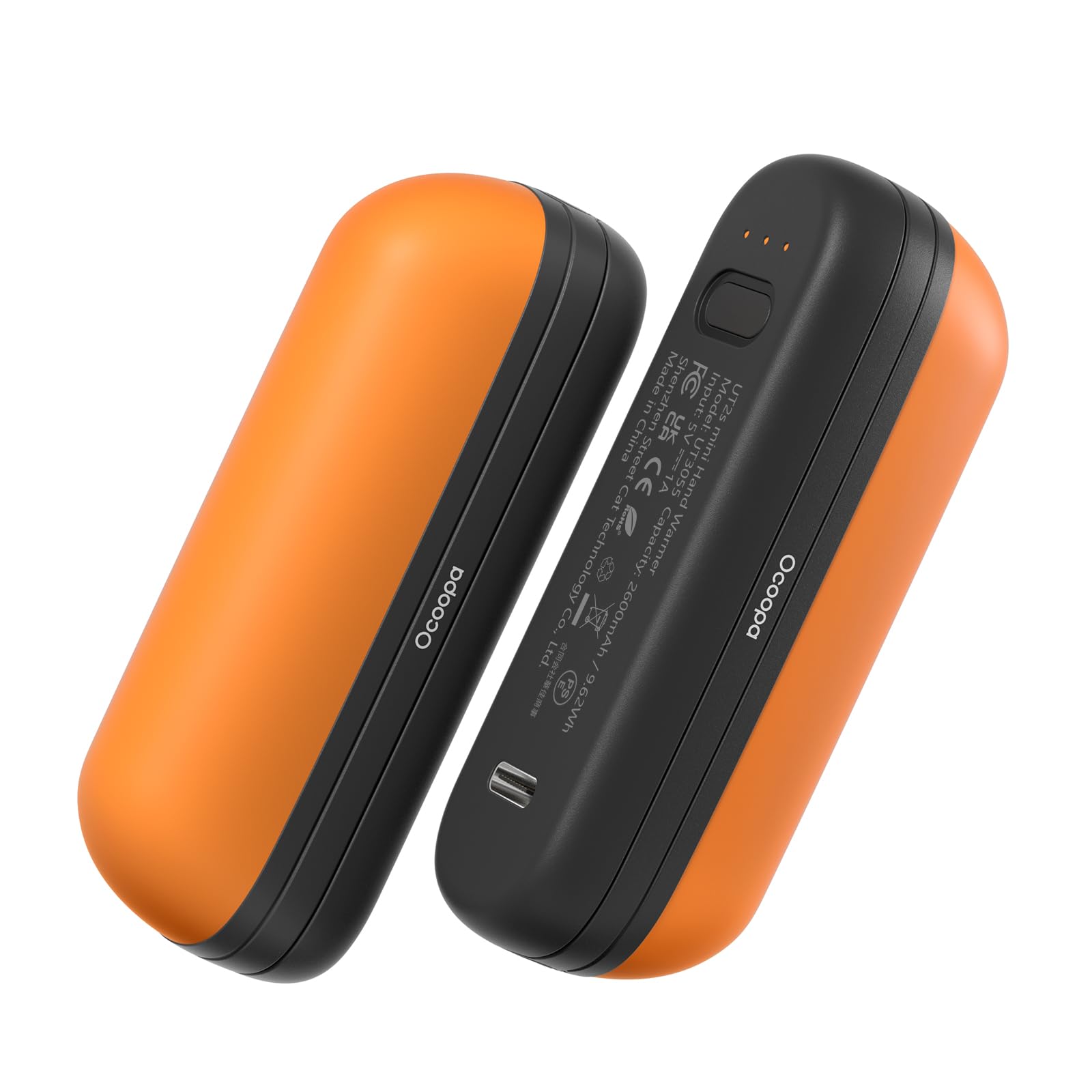 دست‌گرمکن مغناطیسی 2 در 1 OCOOPA، دست‌گرمکن برقی Mini Electric UT2s، USB-C تقسیم‌شده، قابل استفاده مجدد با ۳ سطح حرارت و عملکرد حافظه، گرم‌کن جیبی قابل حمل، هدیه فناوری برای زنان و مردان نارنجی خورشیدی