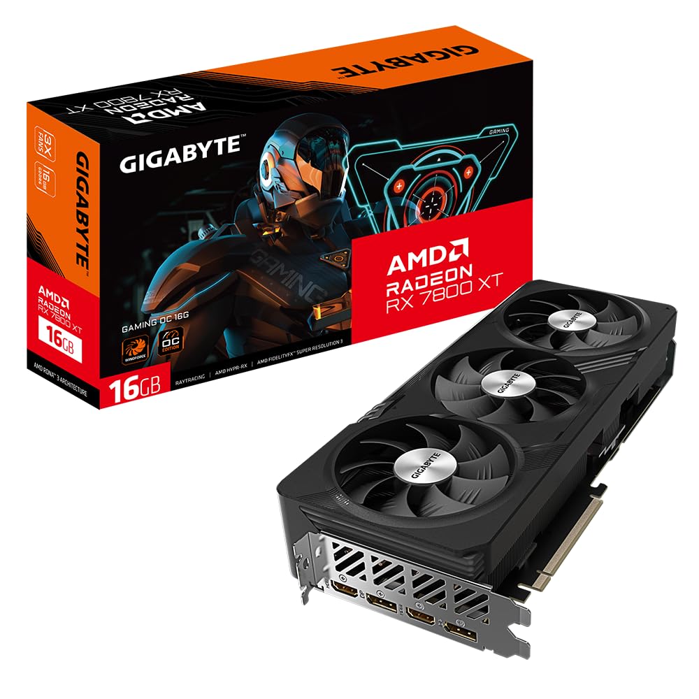 کارت گرافیک Gigabyte Radeon RX 7800 XT GAMING OC 16GB - سیستم خنک کننده Windforce 256 بیتی 16 گیگابایتی GDDR6، پلیت فلزی، DP 2.1، HDMI 2.1، معماری AMD RDNA 3، GV-R78XTGAMING OC-16GD