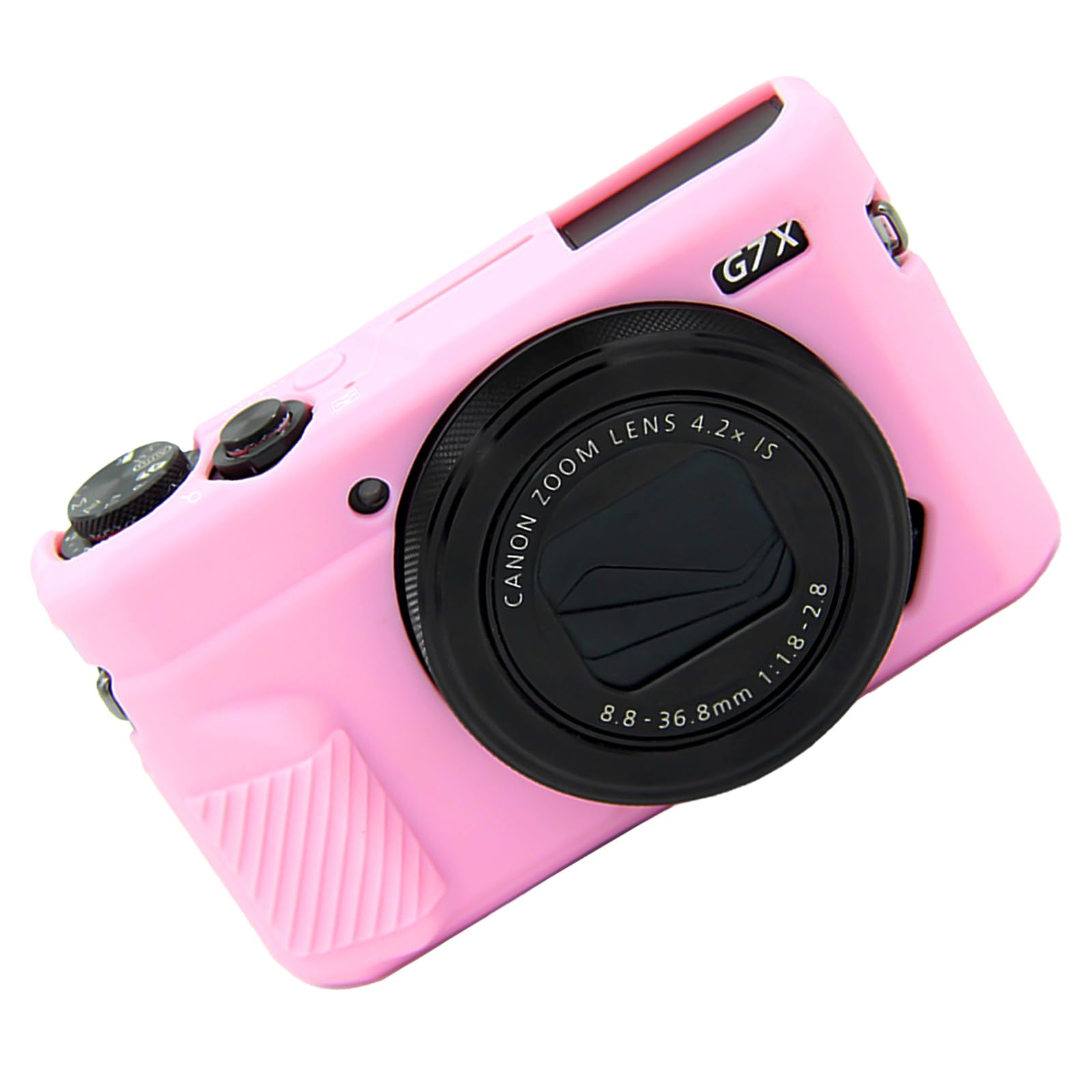 کیس دوربین ساده هود برای دوربین دیجیتال کانن Powershot G7X Mark II، درپوش لنز قابل جدا شدن از جنس ژل سیلیکون نرم کیس دوربین با نشانگذاری کلید، استیکر محافظ جسم از جنس لاستیک برای دوربین Canon G7X II - رنگ صورتی