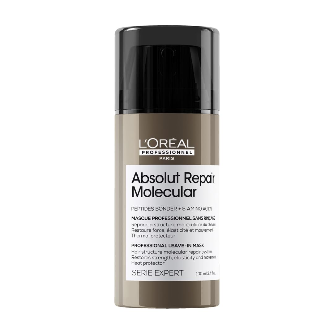 ماسک حالت نهایی مولکولی ترمیم‌کننده L’Oréal Professionnel | Absolut Repair، موهای آسیب دیده را ترمیم می‌کند و قدرت آنها را بازمی‌گرداند، محافظ حرارتی برای مو، برای تمام انواع موهای آسیب دیده، SERIE EXPERT، 100 میلی لیتر