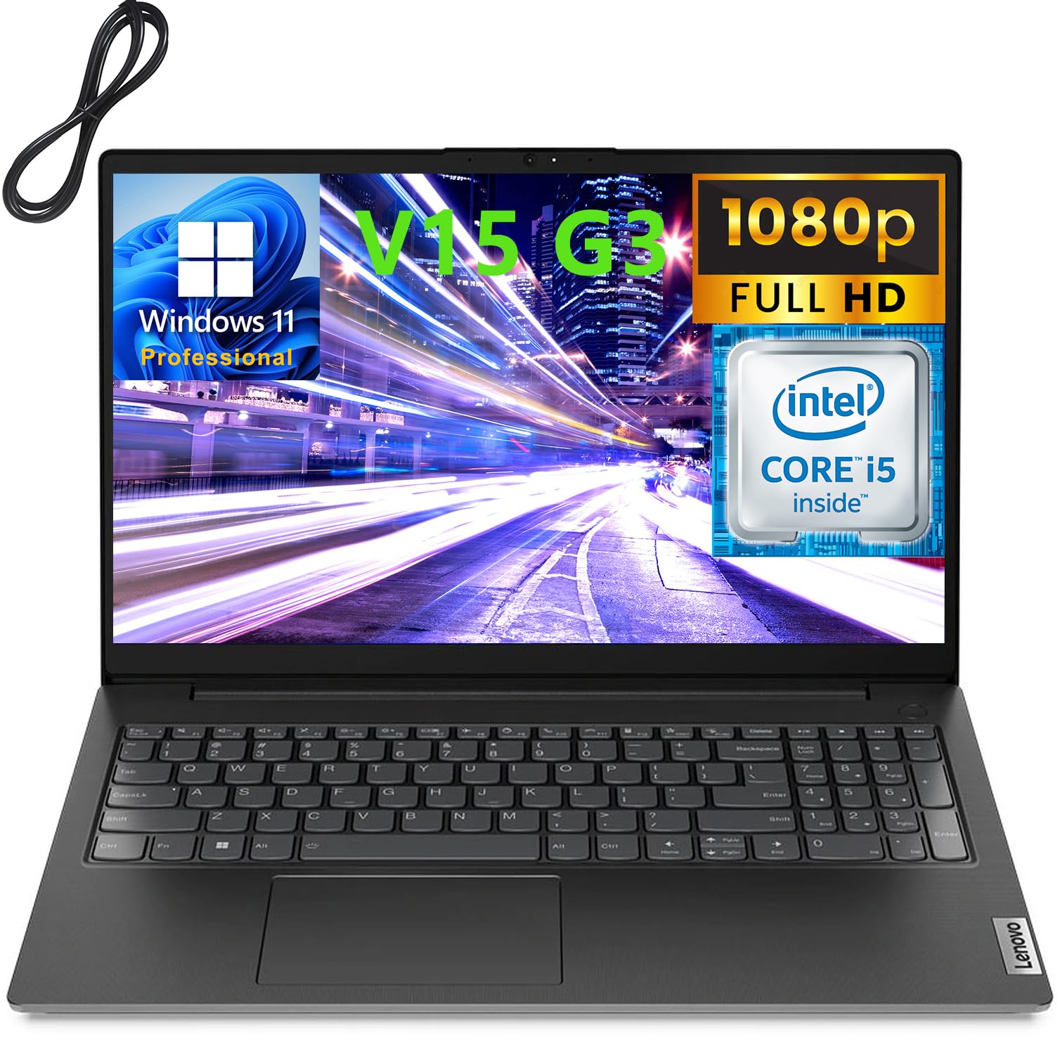 لپ تاپ تجاری لنوو - Lenovo - 2023 V15 G3 15.6" FHD، پردازنده 12th Gen Intel 10 Cores i5-1235U (قدرتمندتر از i7-1195G7)، 24 گیگابایت رم DDR4، 1 ترابایت حافظه SSD PCIe، رنگ مشکی